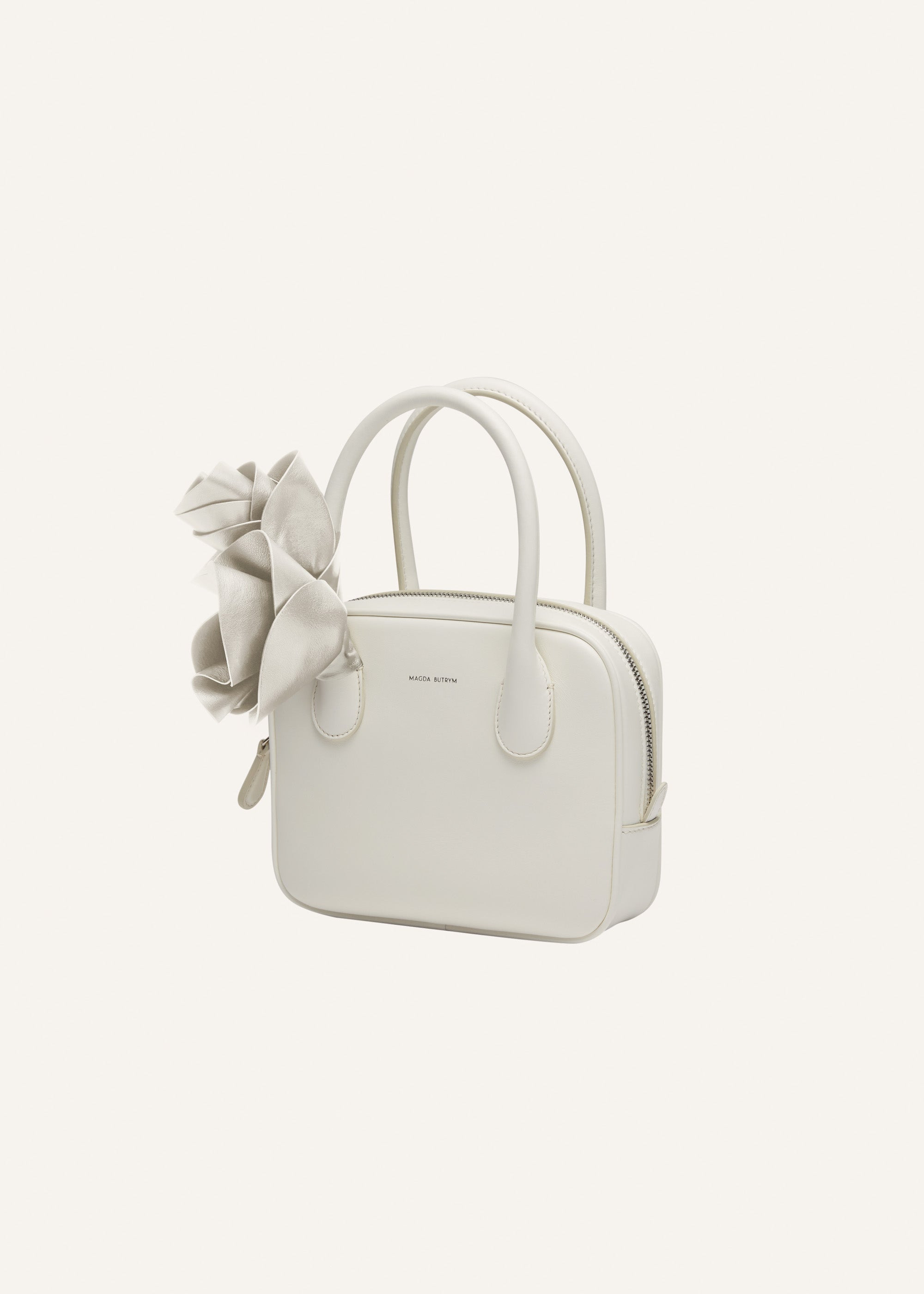 Brigitte square bag in cream leather and silver - 2