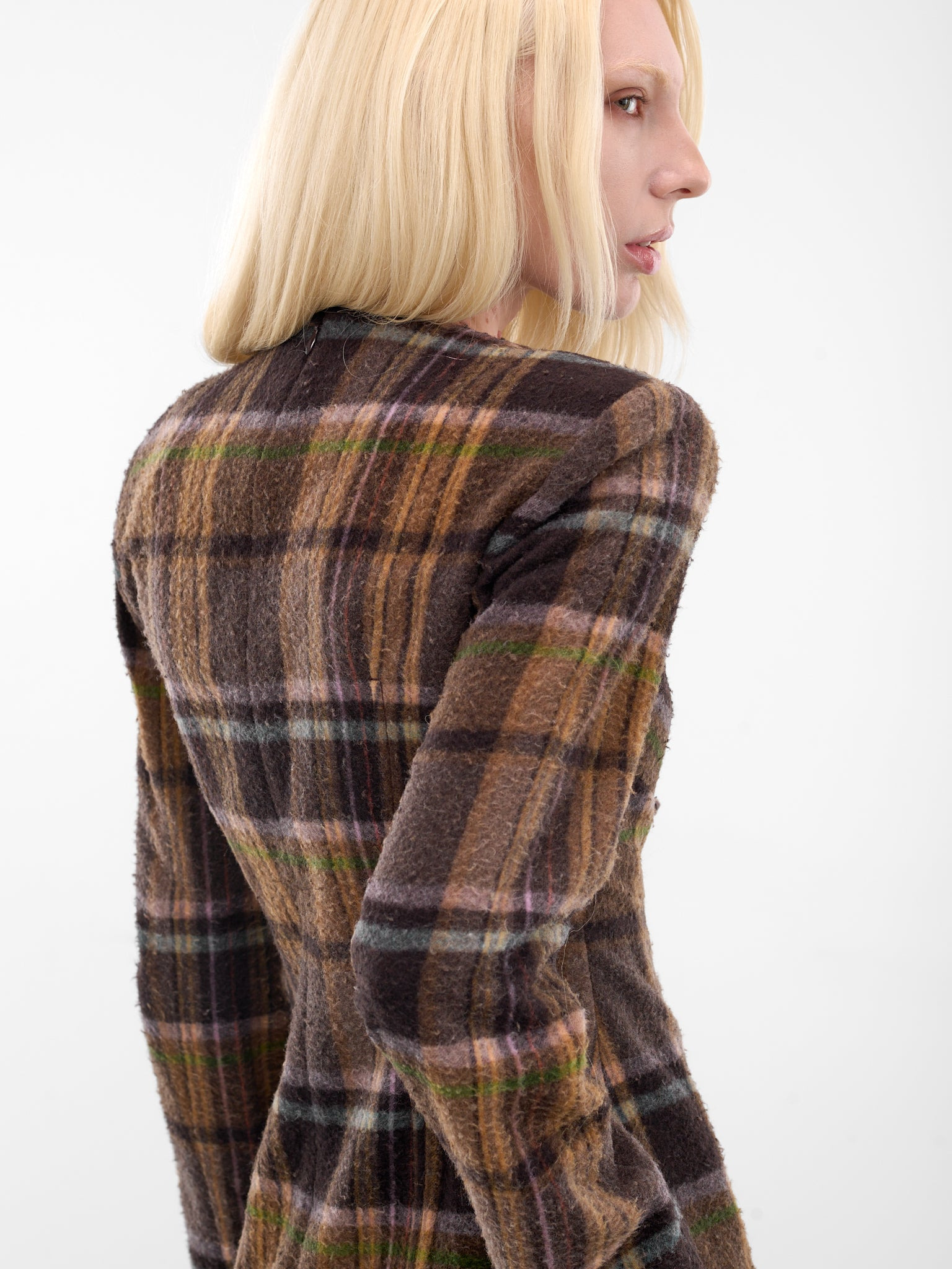 Brown Check Wool Mini Dress - 5