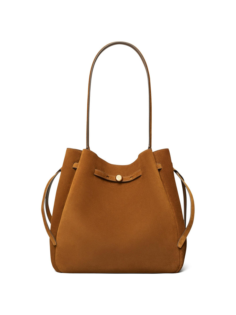 Women's Large Romy Suede Bucket Bag - Caramel 1