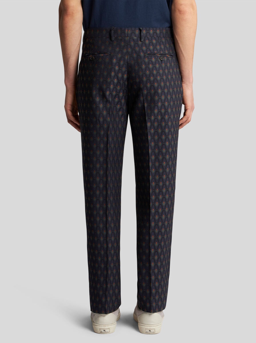 WOOL AND COTTON JACQUARD TROUSERS - 5