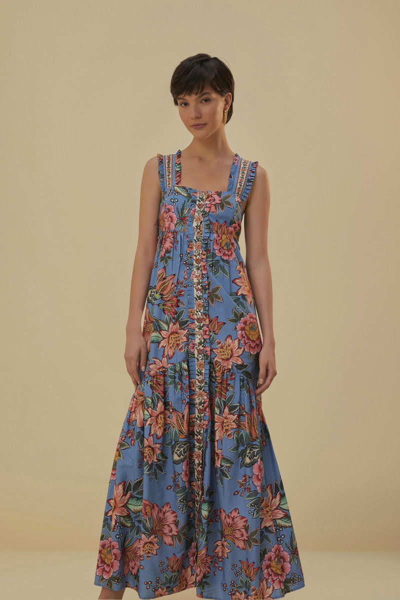 Blue Wonderful Bouquet Sleeveless Maxi Dress 5