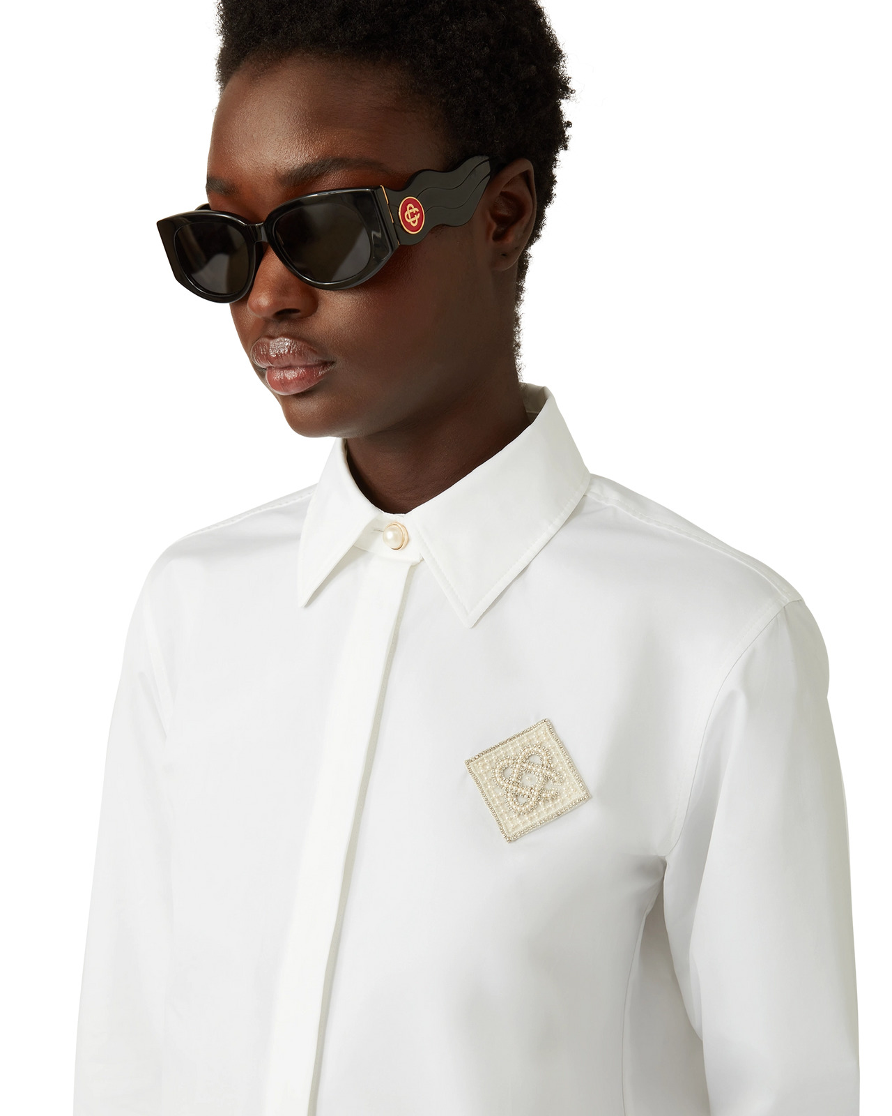 Pearl Diamond Patch Cotton Shirt | Casablanca Paris - 5