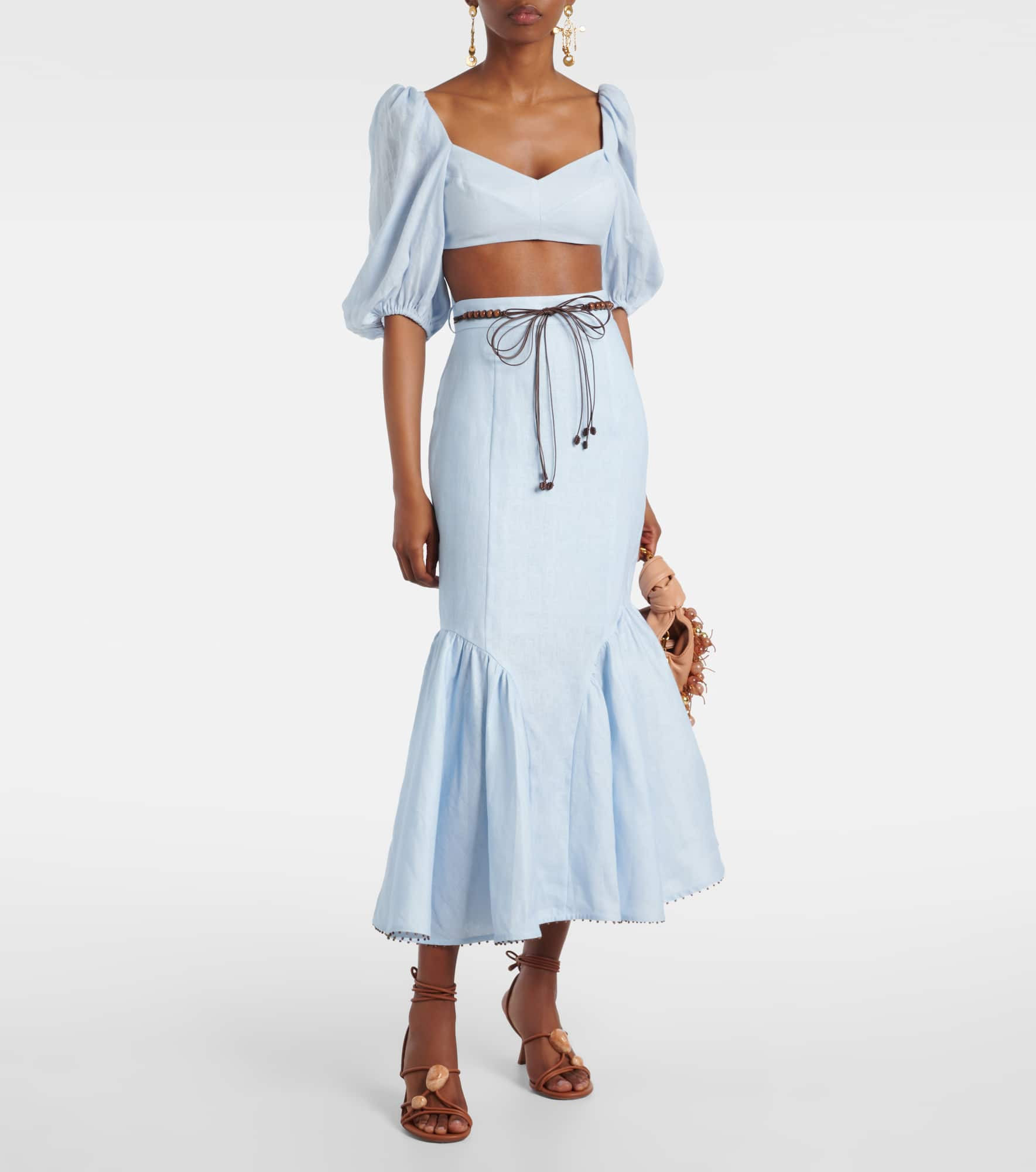Rhiannon puff-sleeve linen crop top - 2