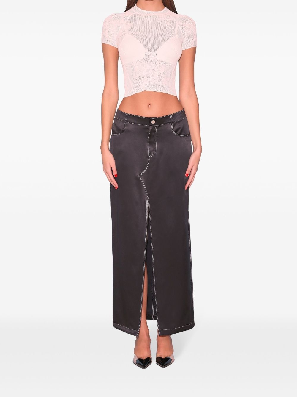 pointelle-knit lace T-shirt - 2