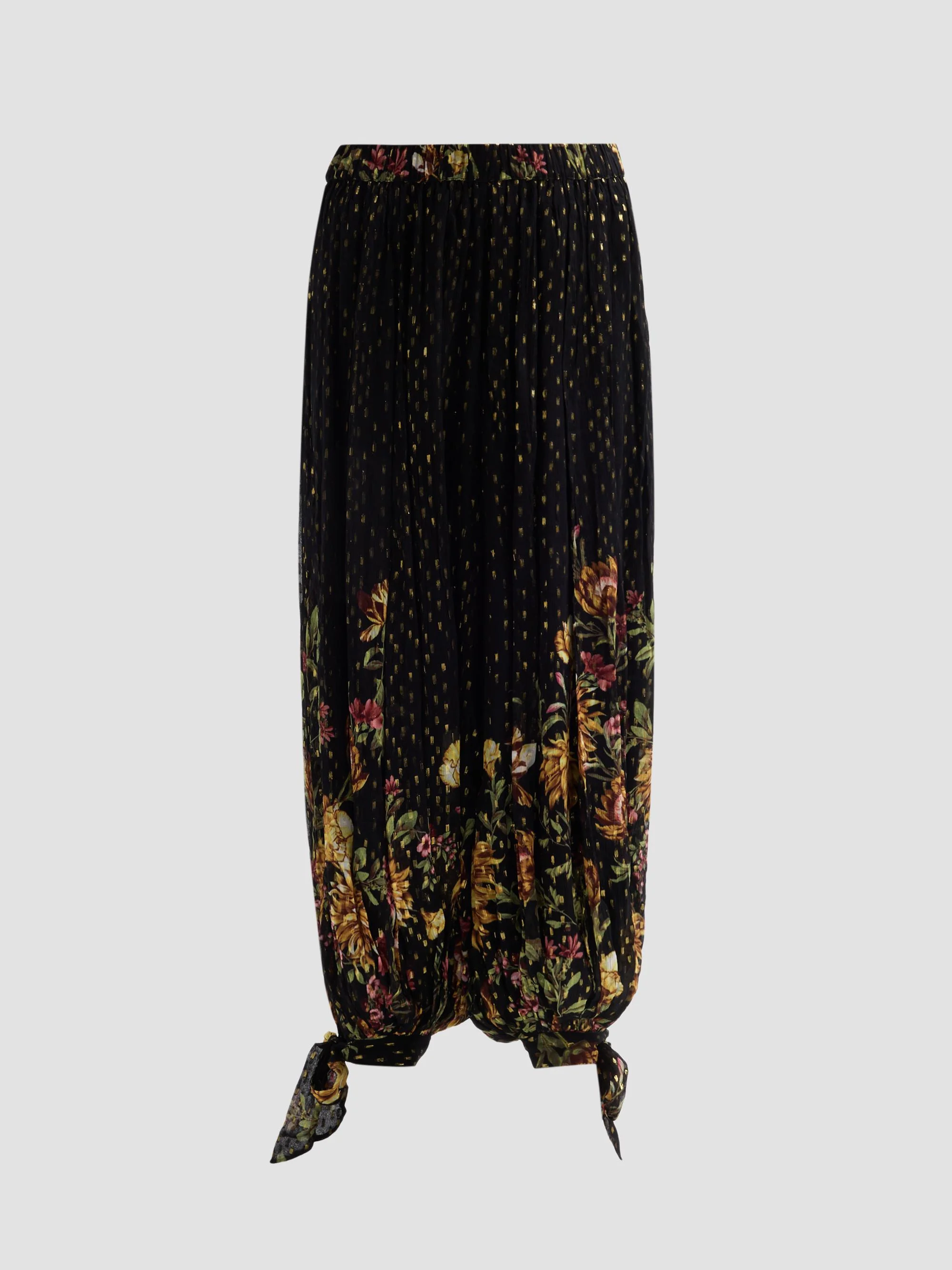 Women's Floral Parachute Pants - Black - 1