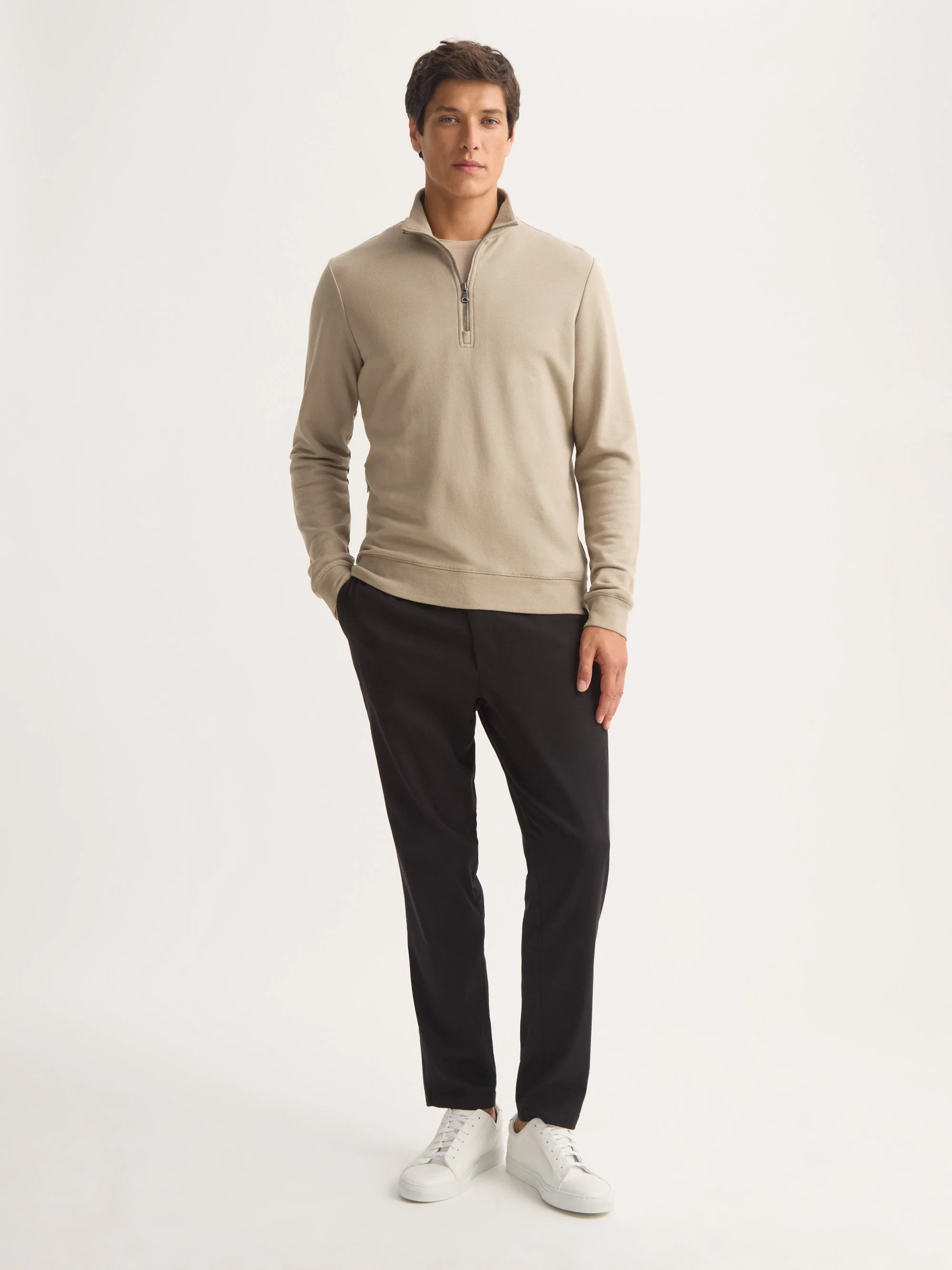Men's Half-Zip Pullover Quinn Cotton Modal Taupe - 1