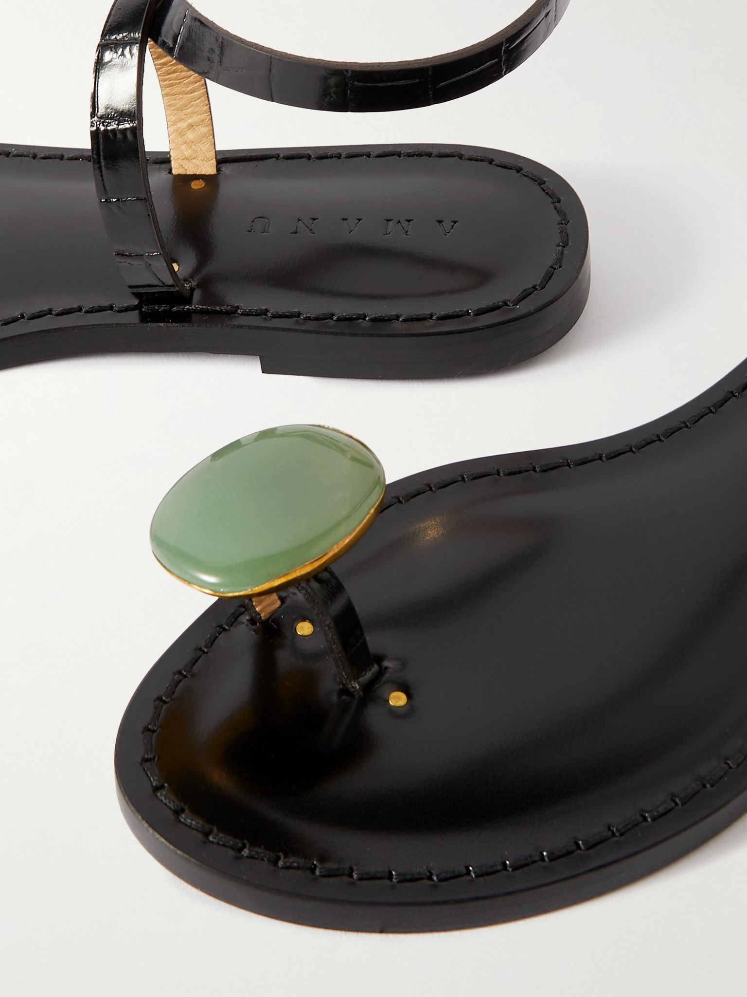 The Kigali aventurine-embellished croc-effect leather sandals Black - 4