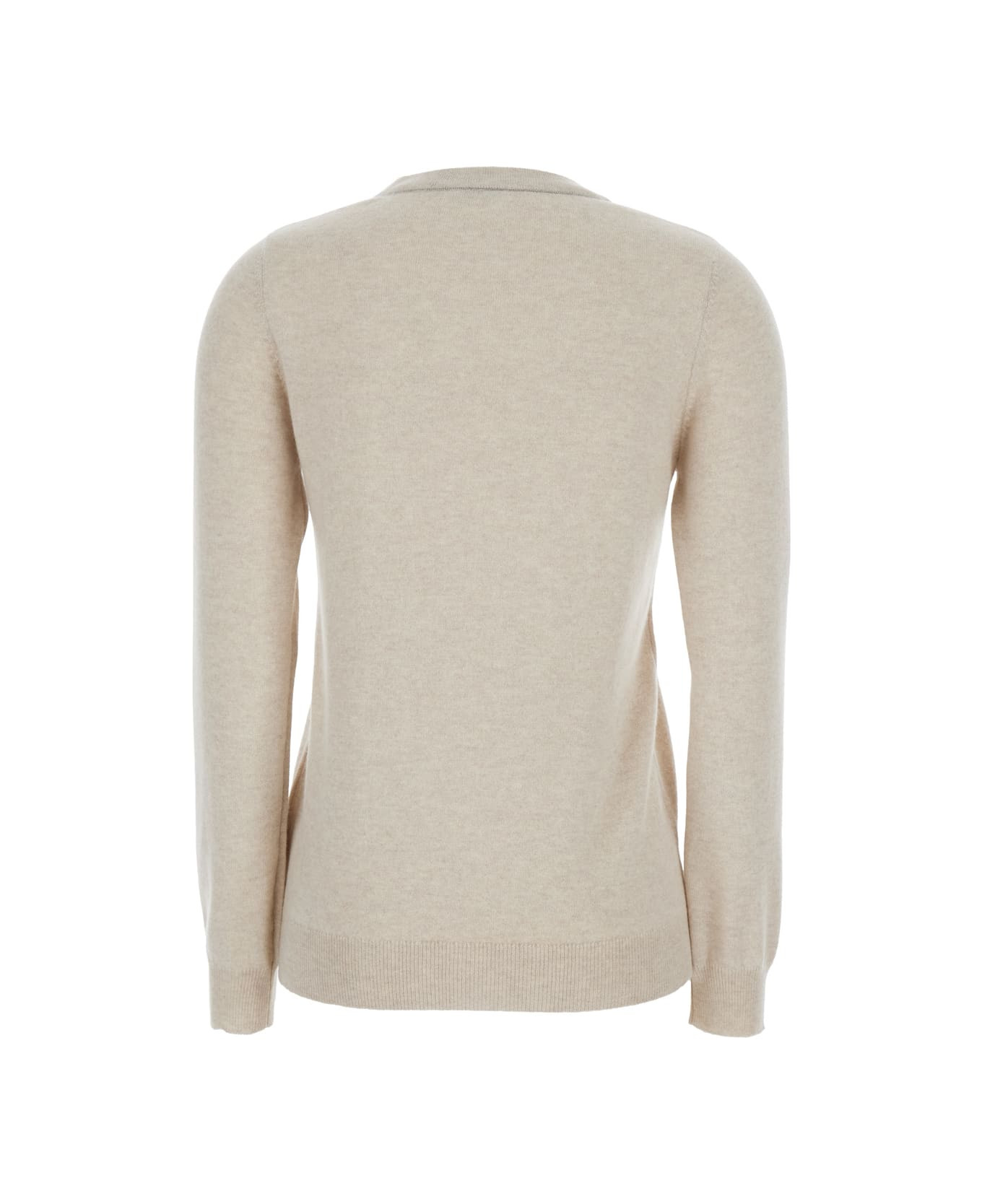 Beige Sweater With Round Neck In Cashmere Woman - 2