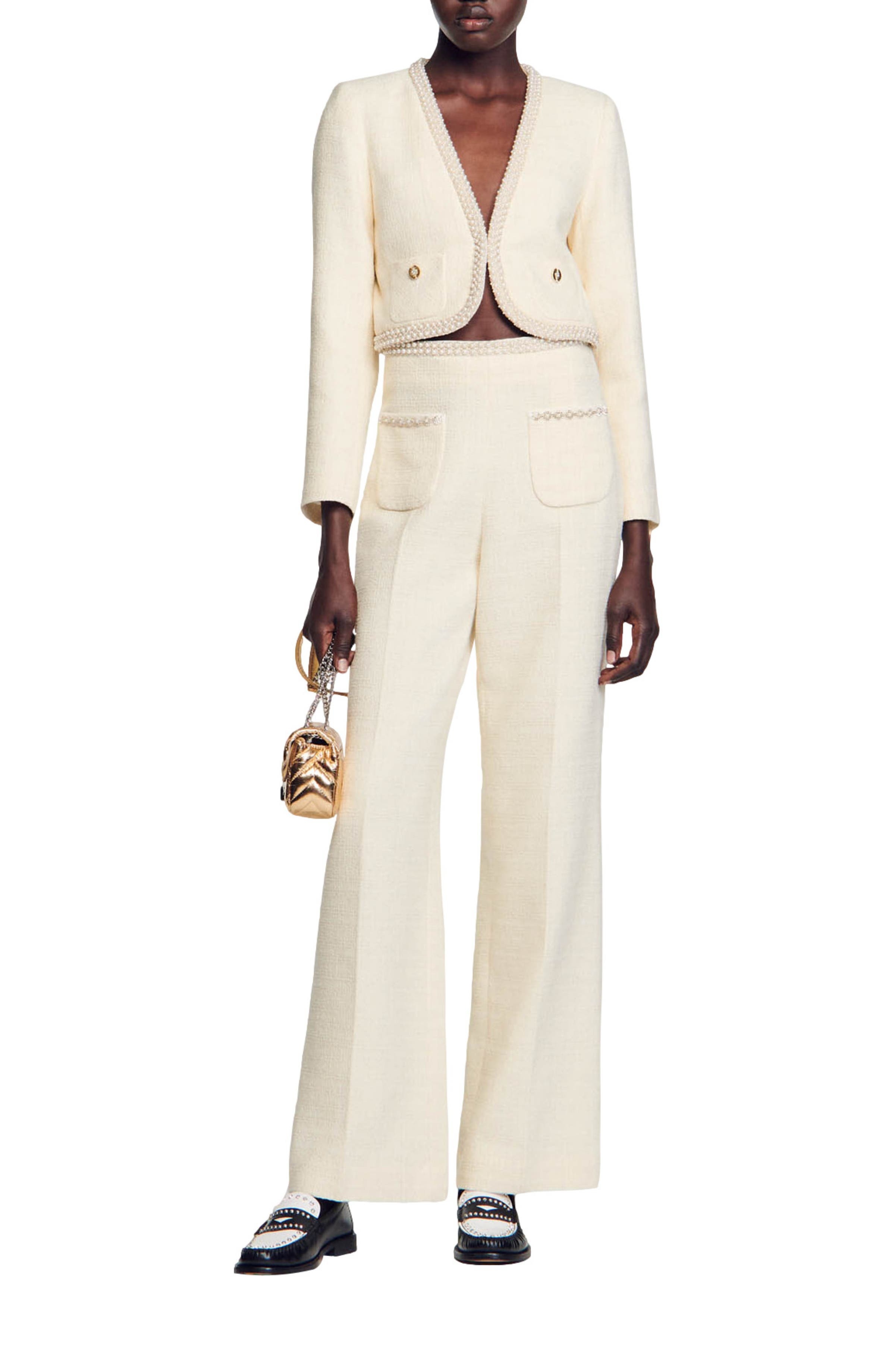 SANDRO Cropped tweed jacket in Ecru at Nordstrom - 6