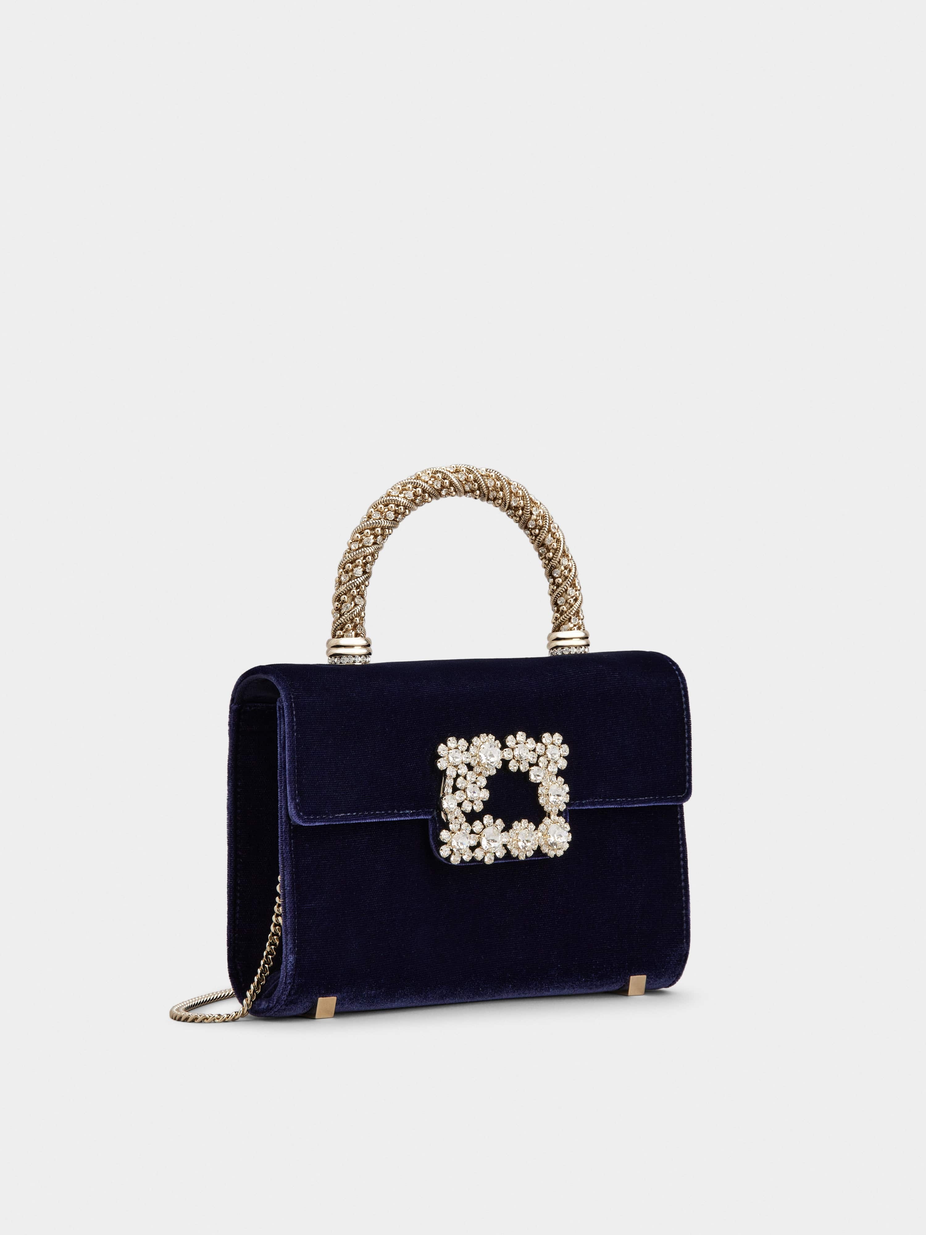 Flower Strass Jewel Buckle Mini Clutch Bag in Velvet - 3