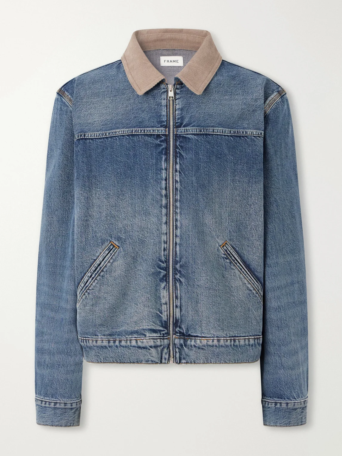 Corduroy Trimmed Cotton and Lyocell-blend Denim Jacket - 1