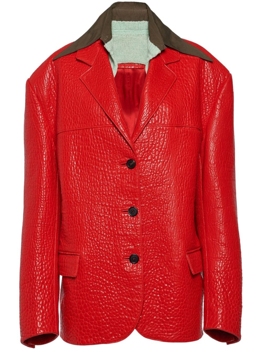 layered-collar leather blazer - 1