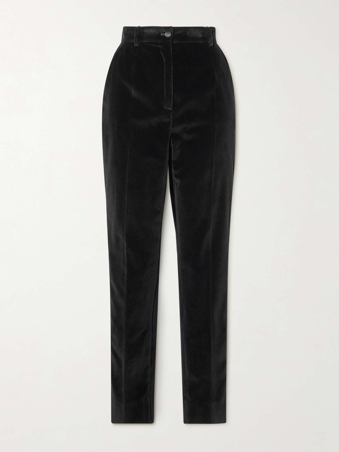 Satin-trimmed cotton-blend velvet slim-leg pants - 1