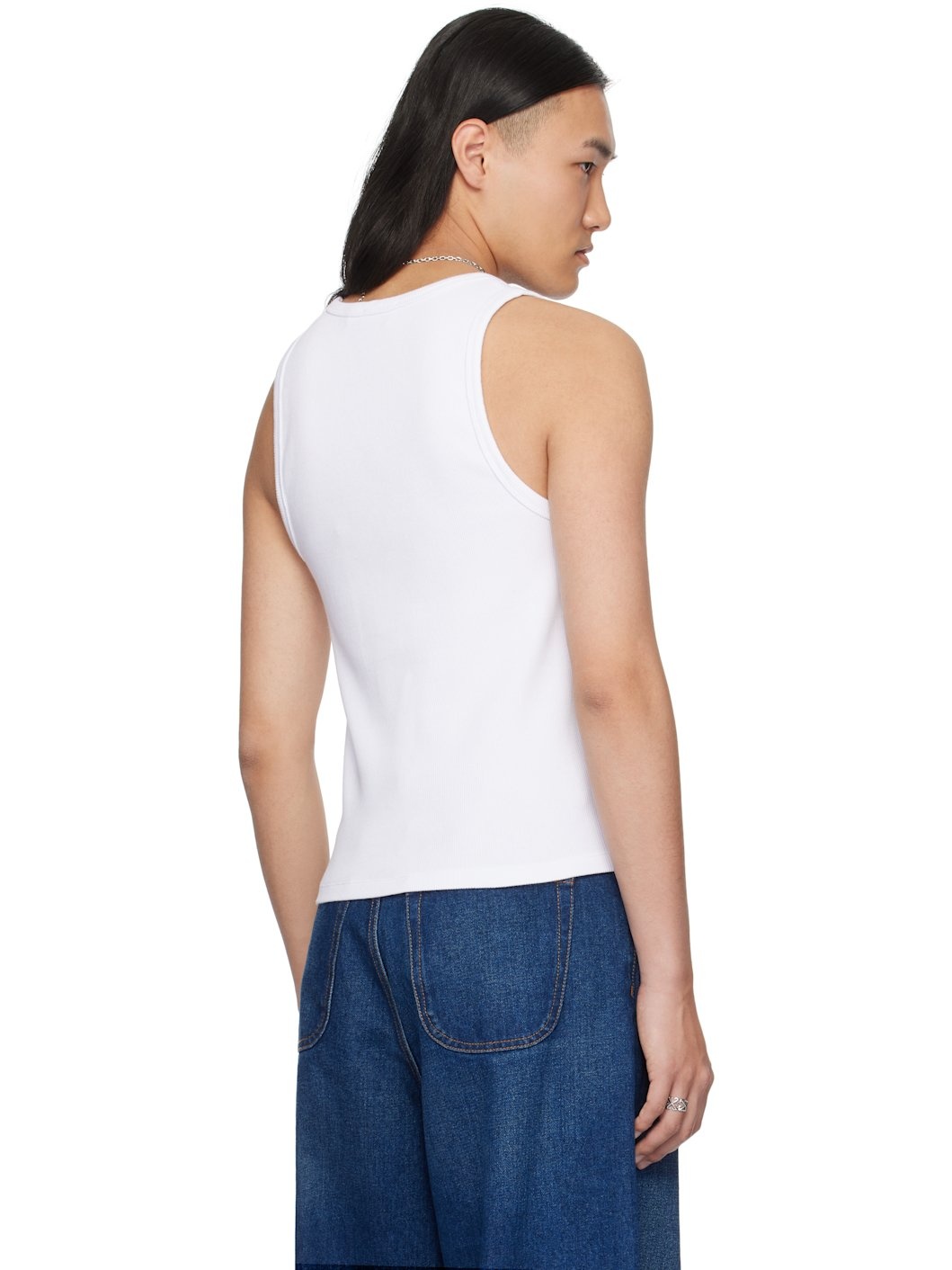 White 'Off' Stamp Rib Tank Top - 3