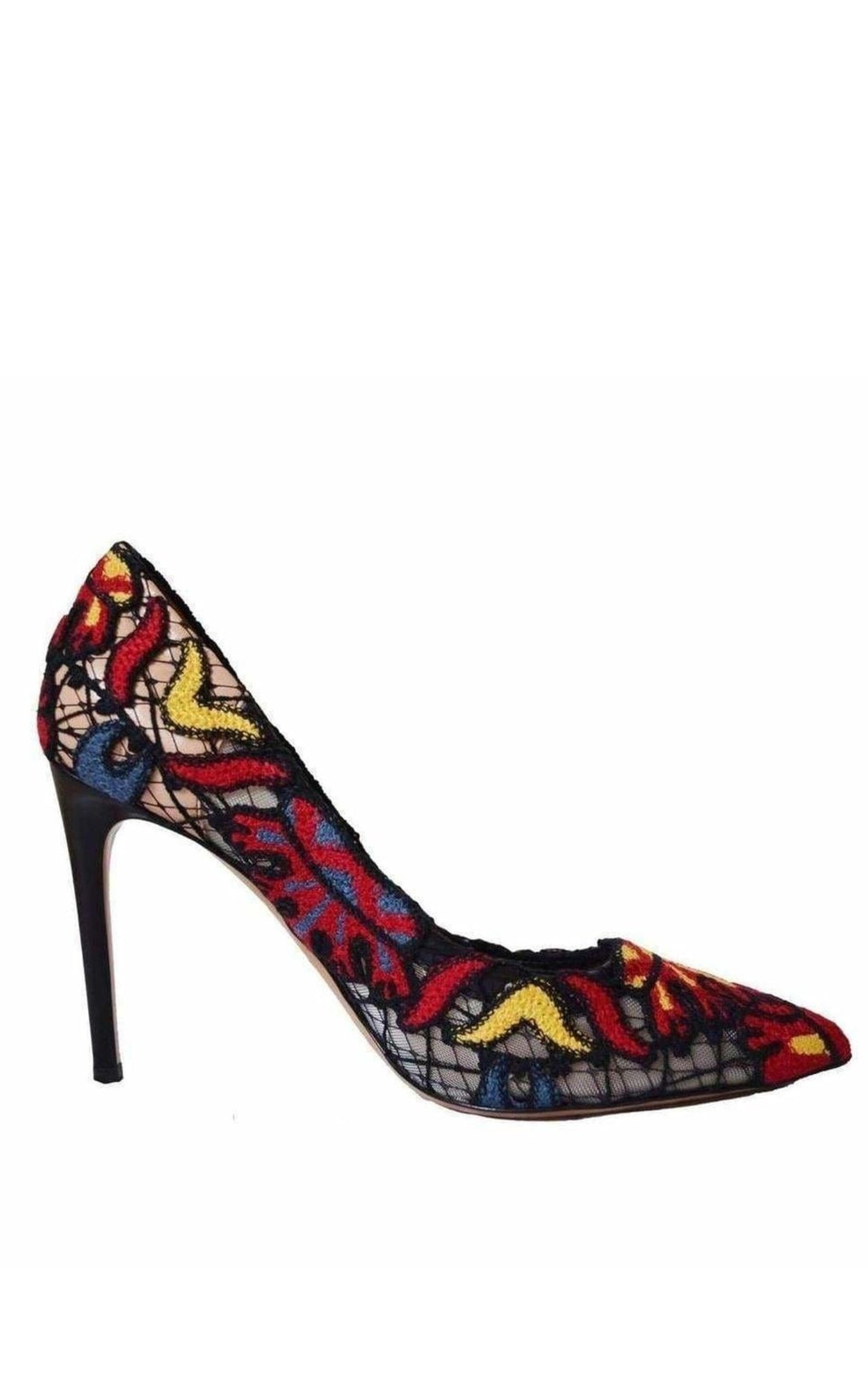 Ethnic Embroidered Lace over Leather Pumps - 1