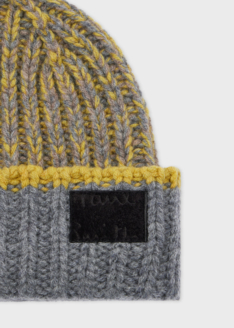 Paul Smith Lambswool Grey and Yellow Chunky Rib Beanie outlook