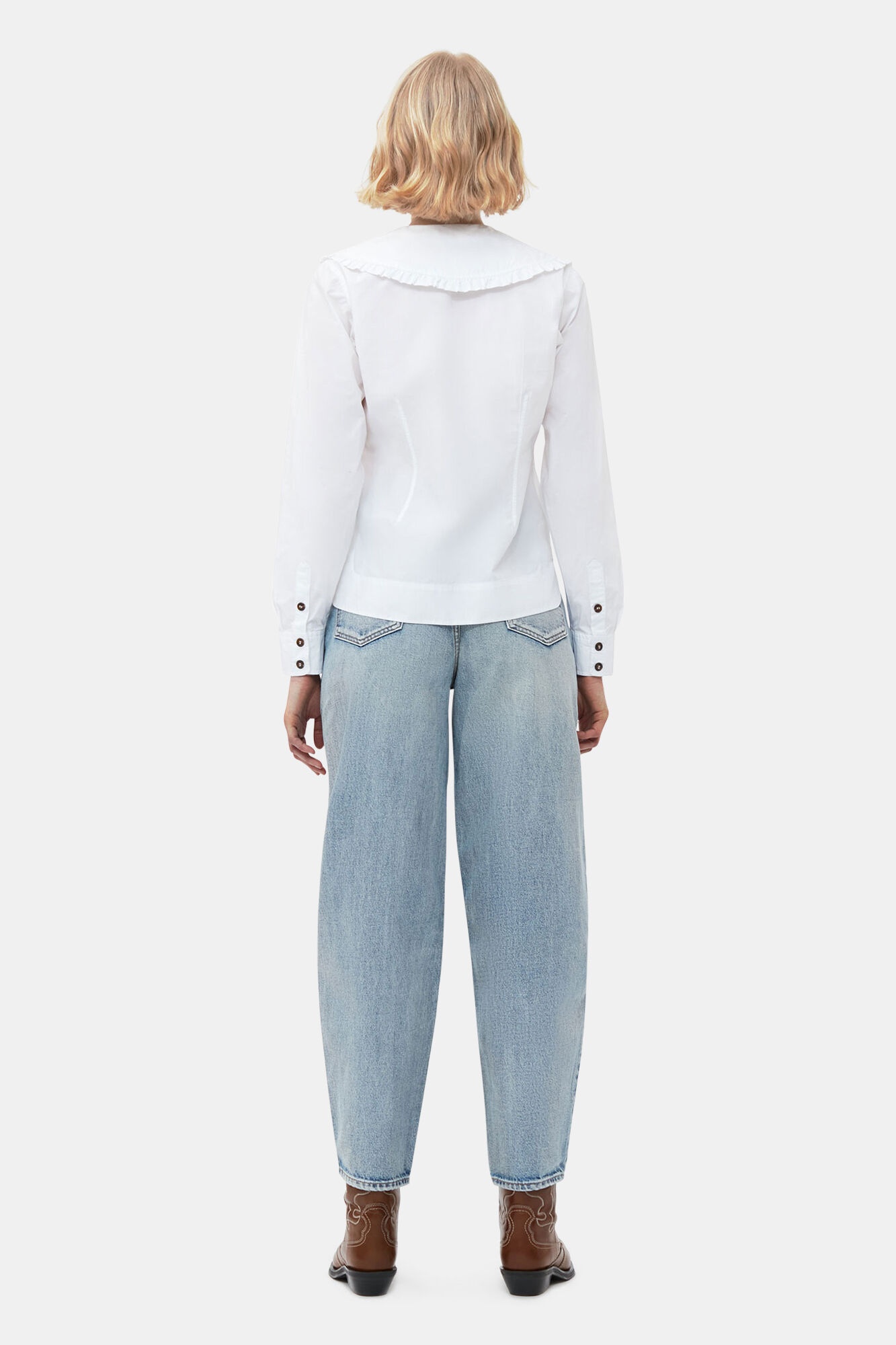 COTTON POPLIN V-NECK FRILL COLLAR SHIRT - 4