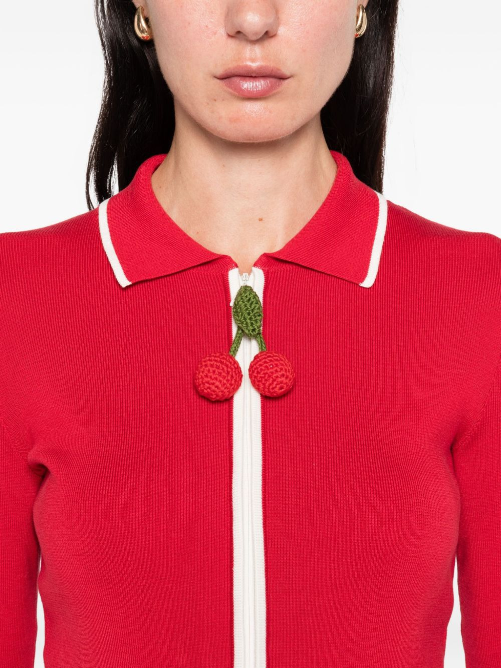 cherry-detail zip-up cardigan - 5