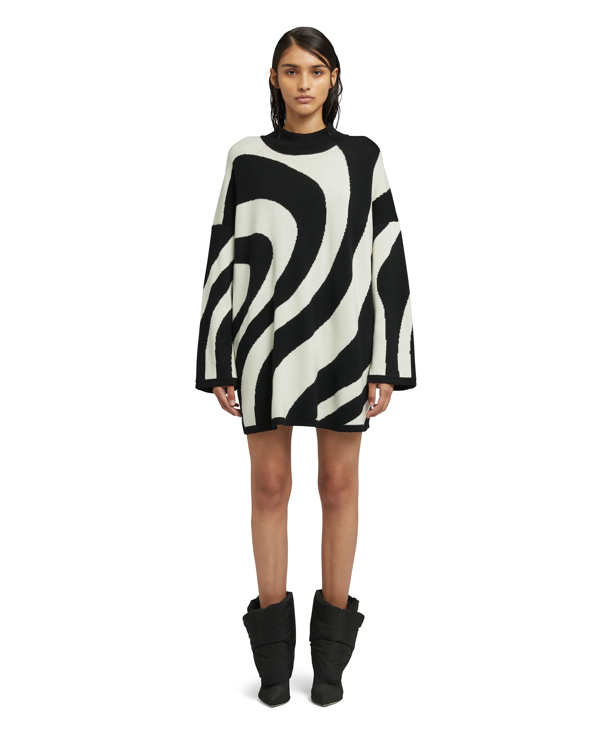 Midi dress with "Illusion Waves" print in pure wool - 2