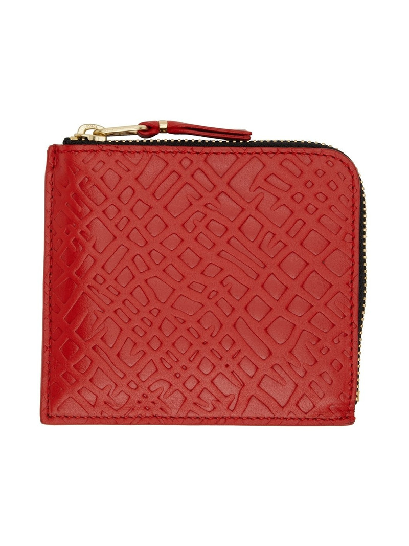 Red Embossed Roots Half-Zip Wallet 1