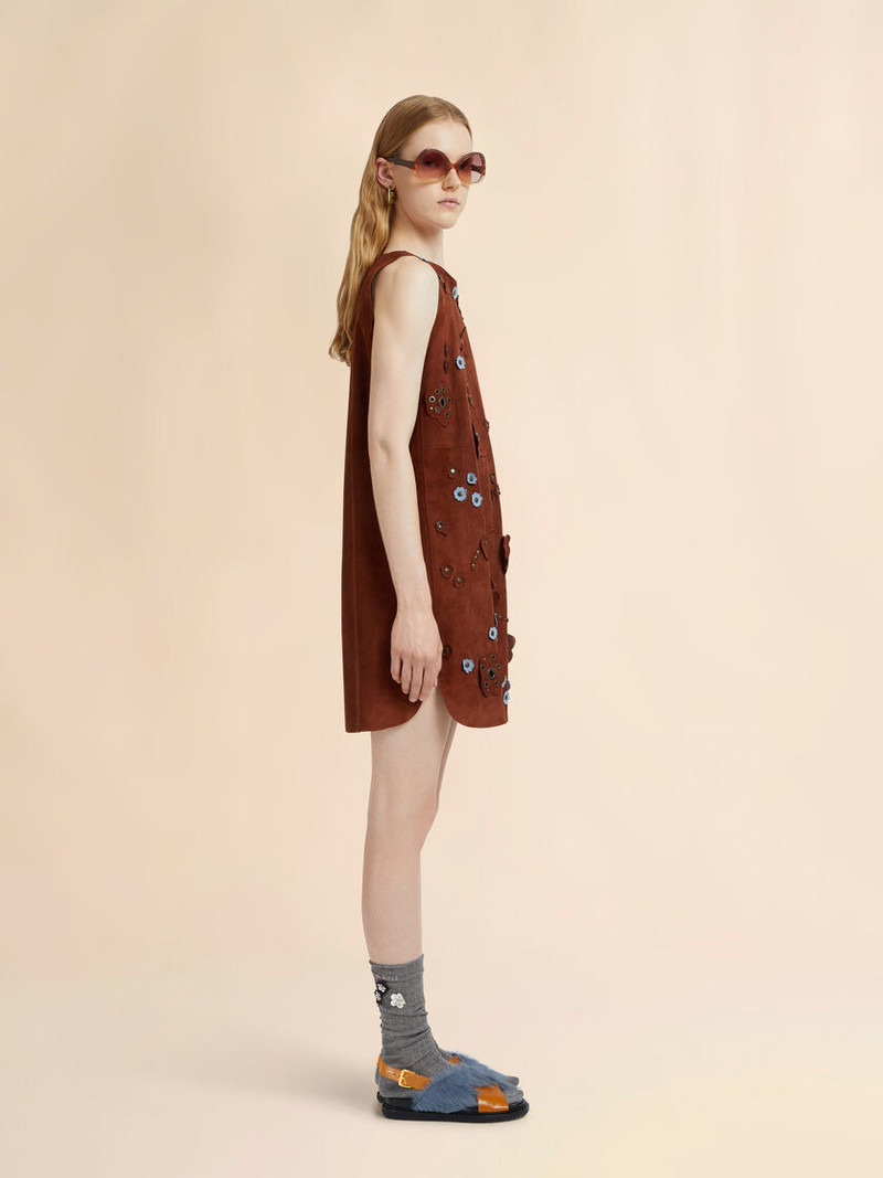 BROWN SUEDE DRESS WITH DAISY APPLIQUÉS 5