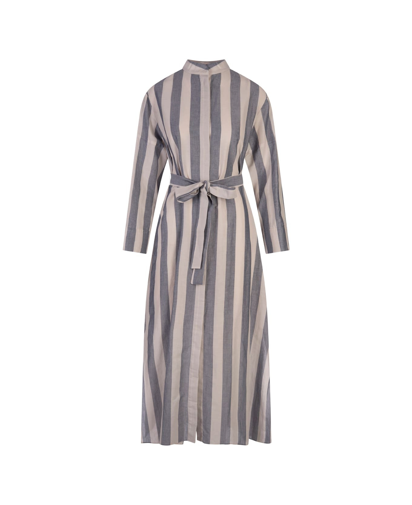 Rima Dress With White And Light Blue Stripes - 1