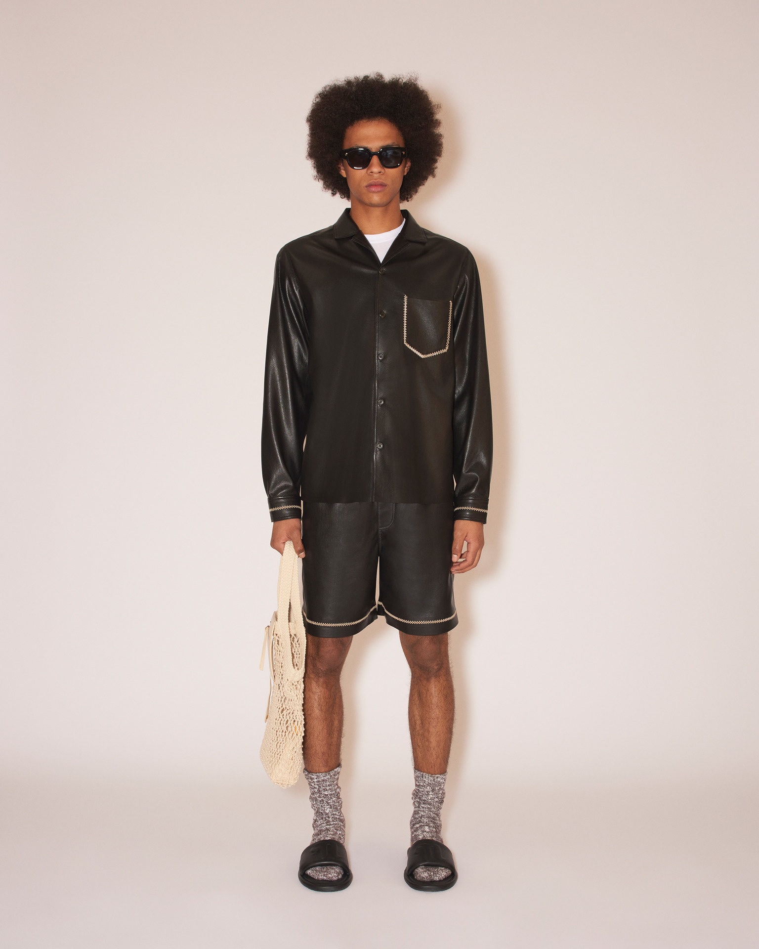 MENO - Vegan leather merrow-stitch shirt - Black - 3