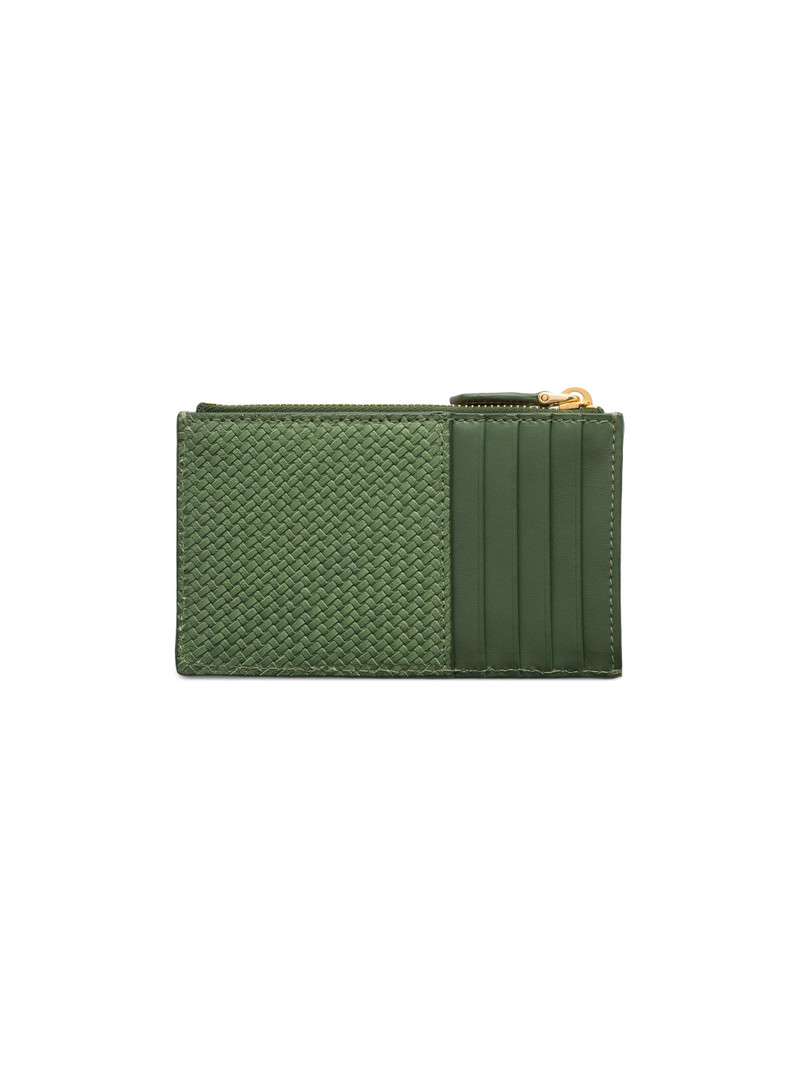 Women's Woven Madras Leather Card Holder - Green 3