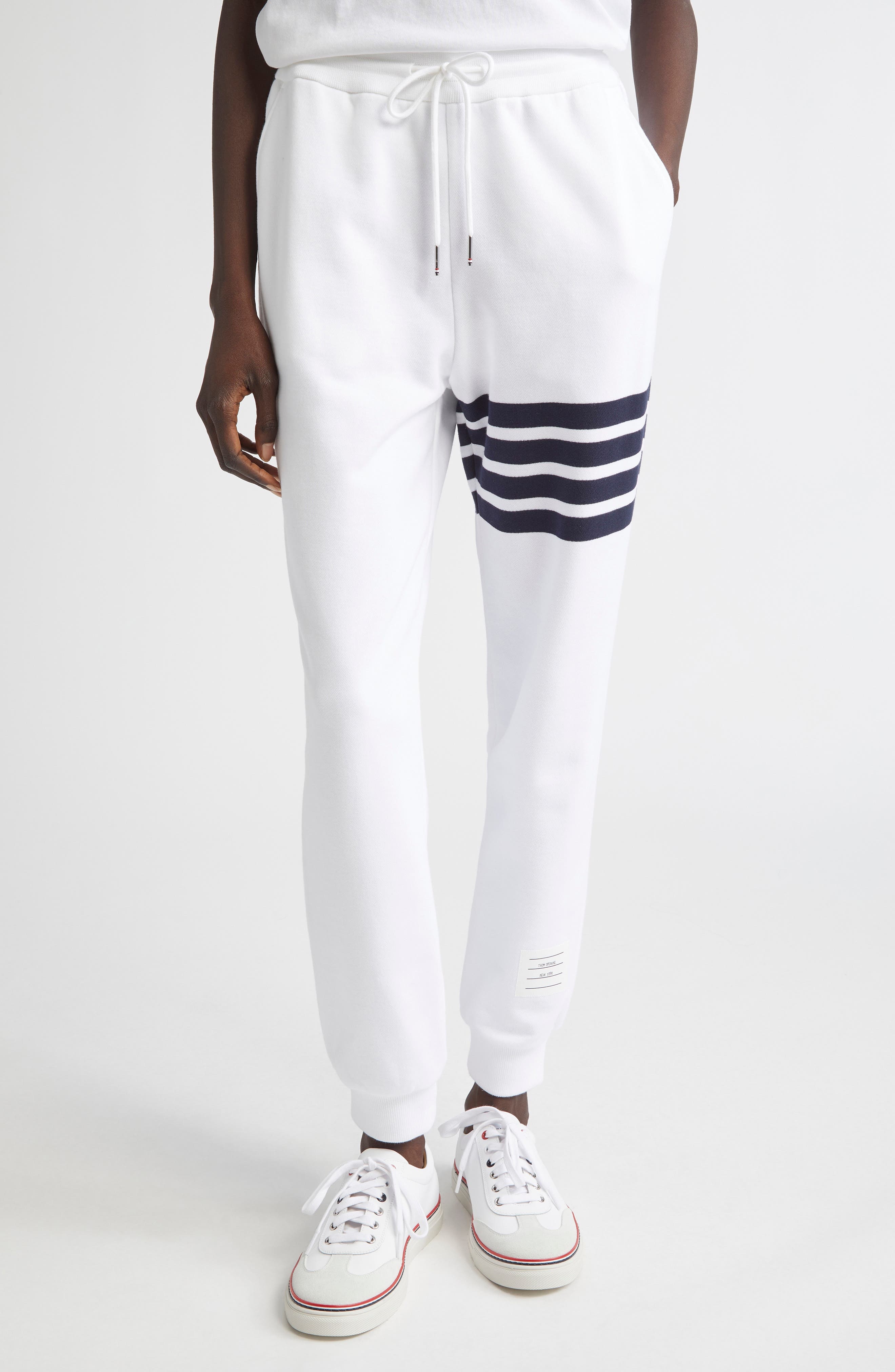 Thom Browne Classic 4-Bar Cotton French Terry Joggers in White /Navy at Nordstrom - 1