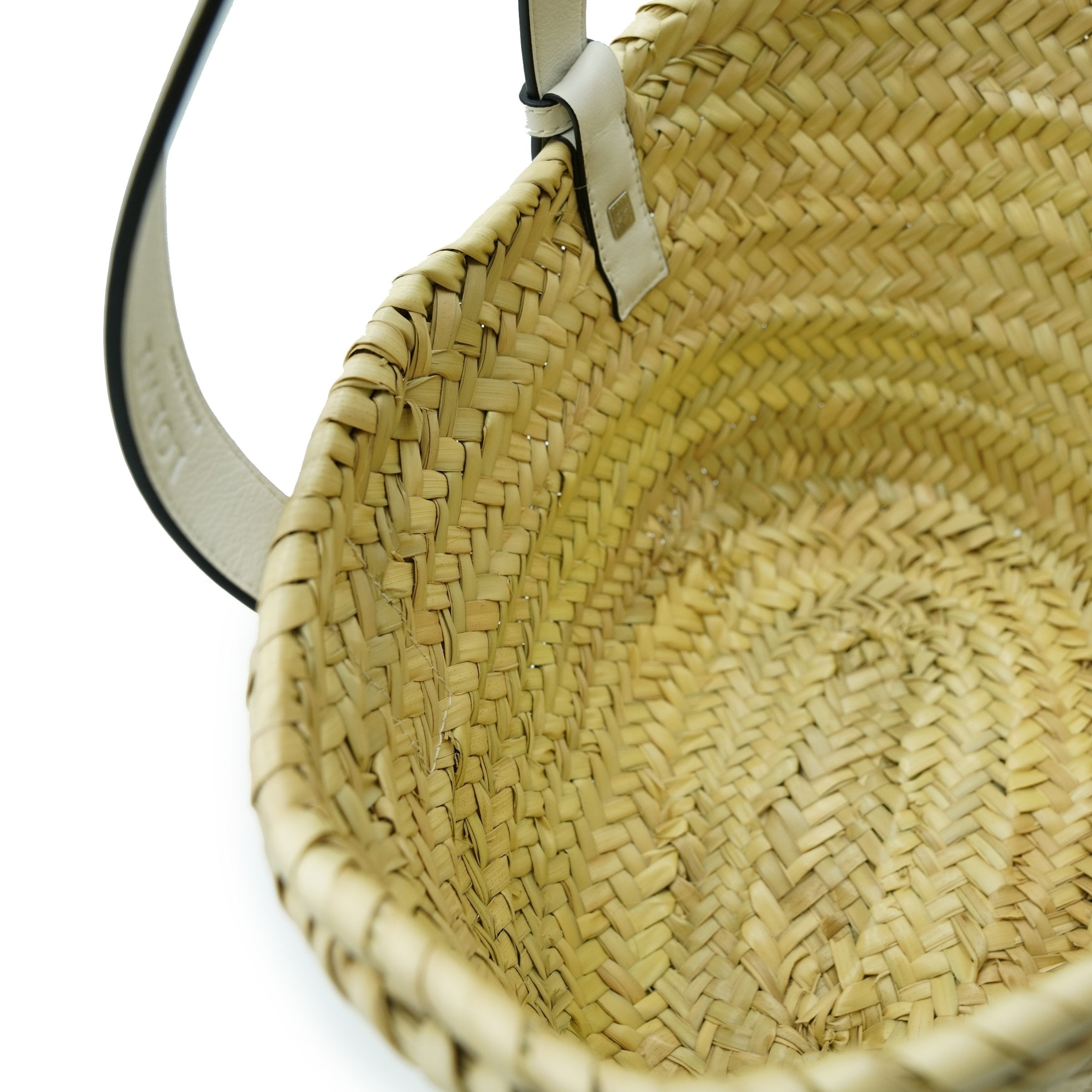 Small Basket Bag in Palm Leaf and Calfskin in Natural/White - 4