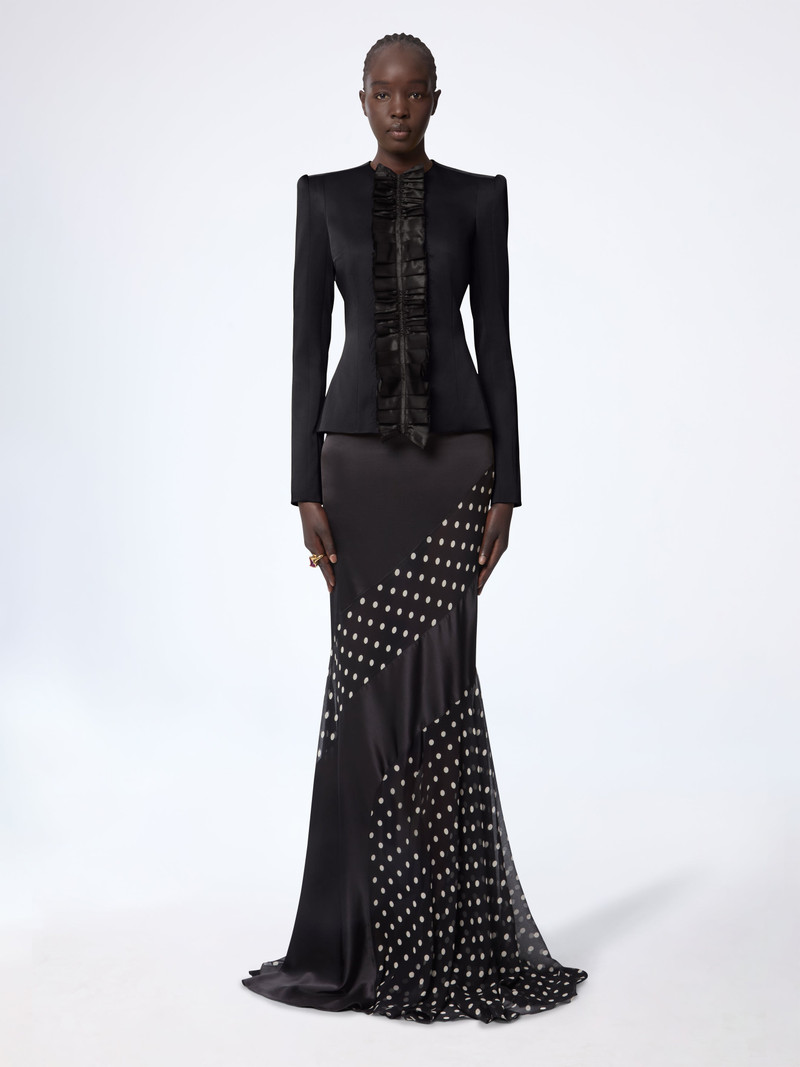 Black Crepe Satin Jacket With Front Pleat 1