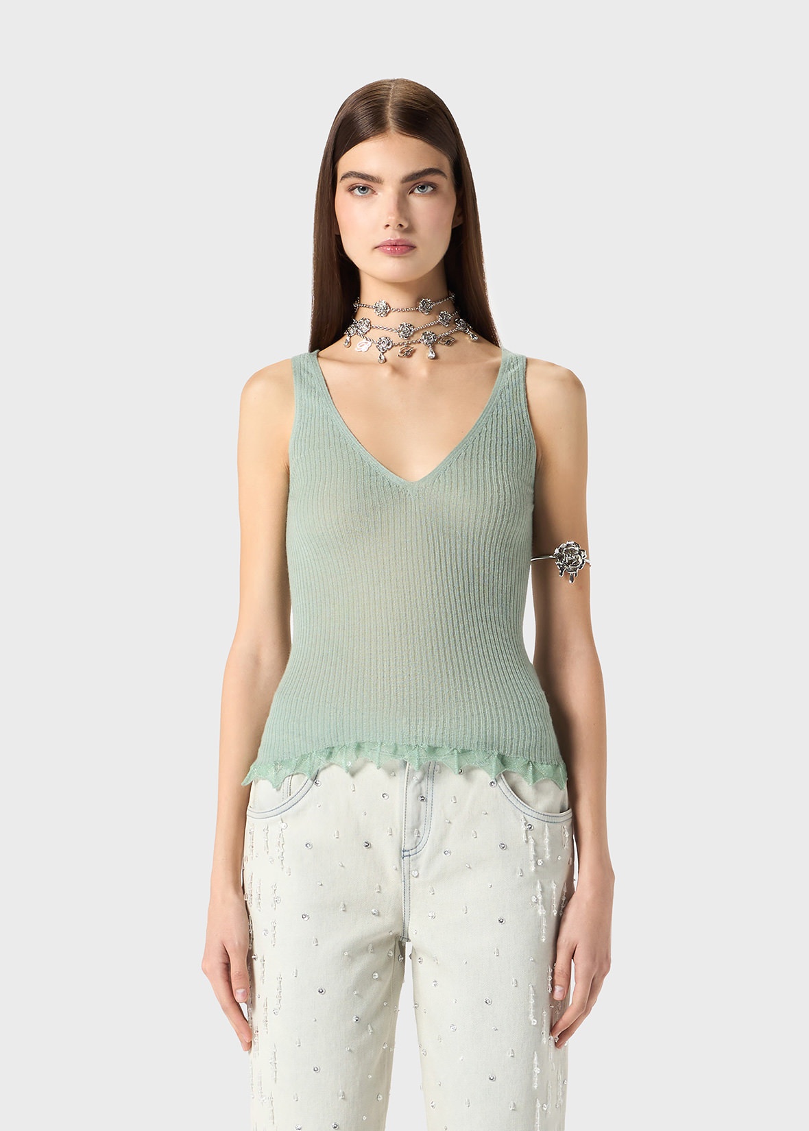 RIBBED TOP WITH LAMÉ SCALLOPED HEM - 3