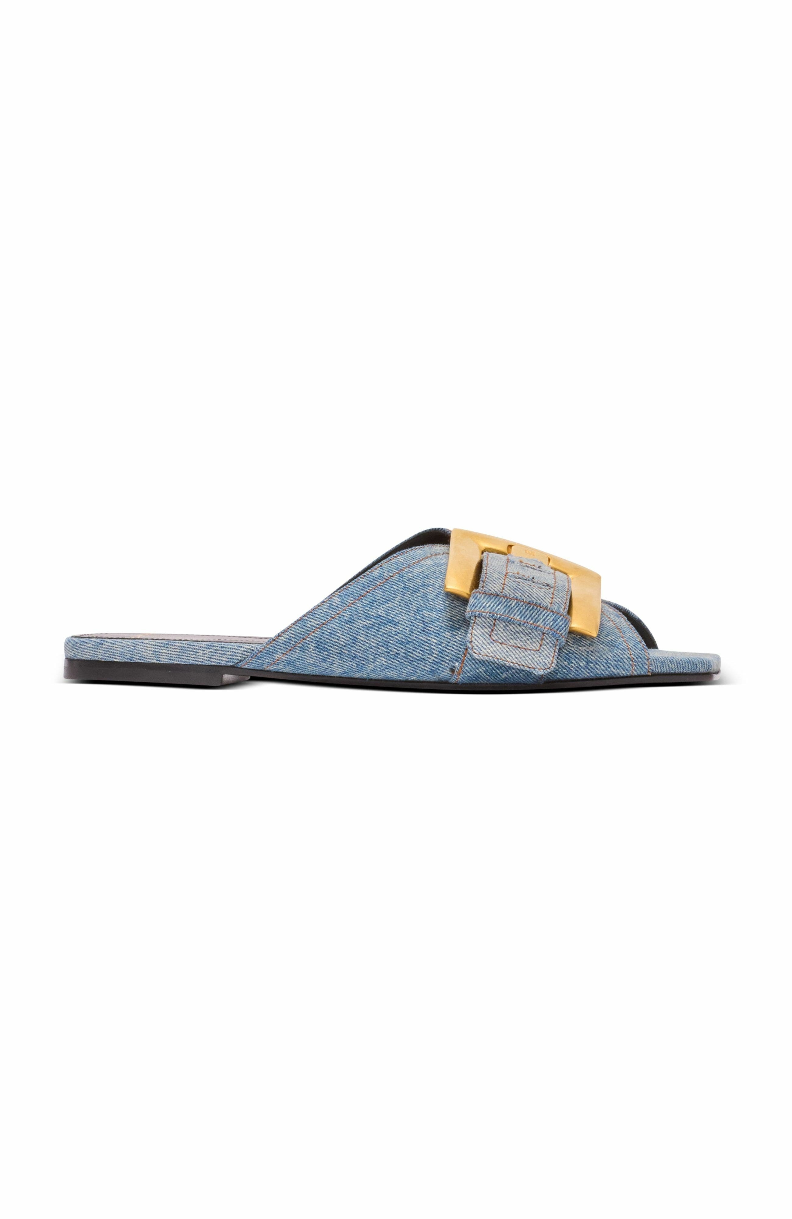 Balmain Anthem flat denim sandals in Blue at Nordstrom - 4