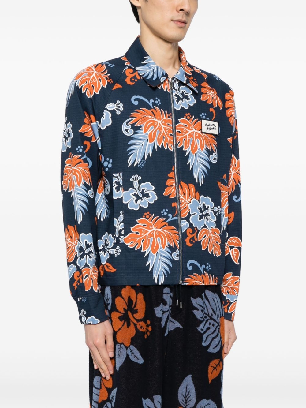 floral-print zip-up cotton jacket - 3