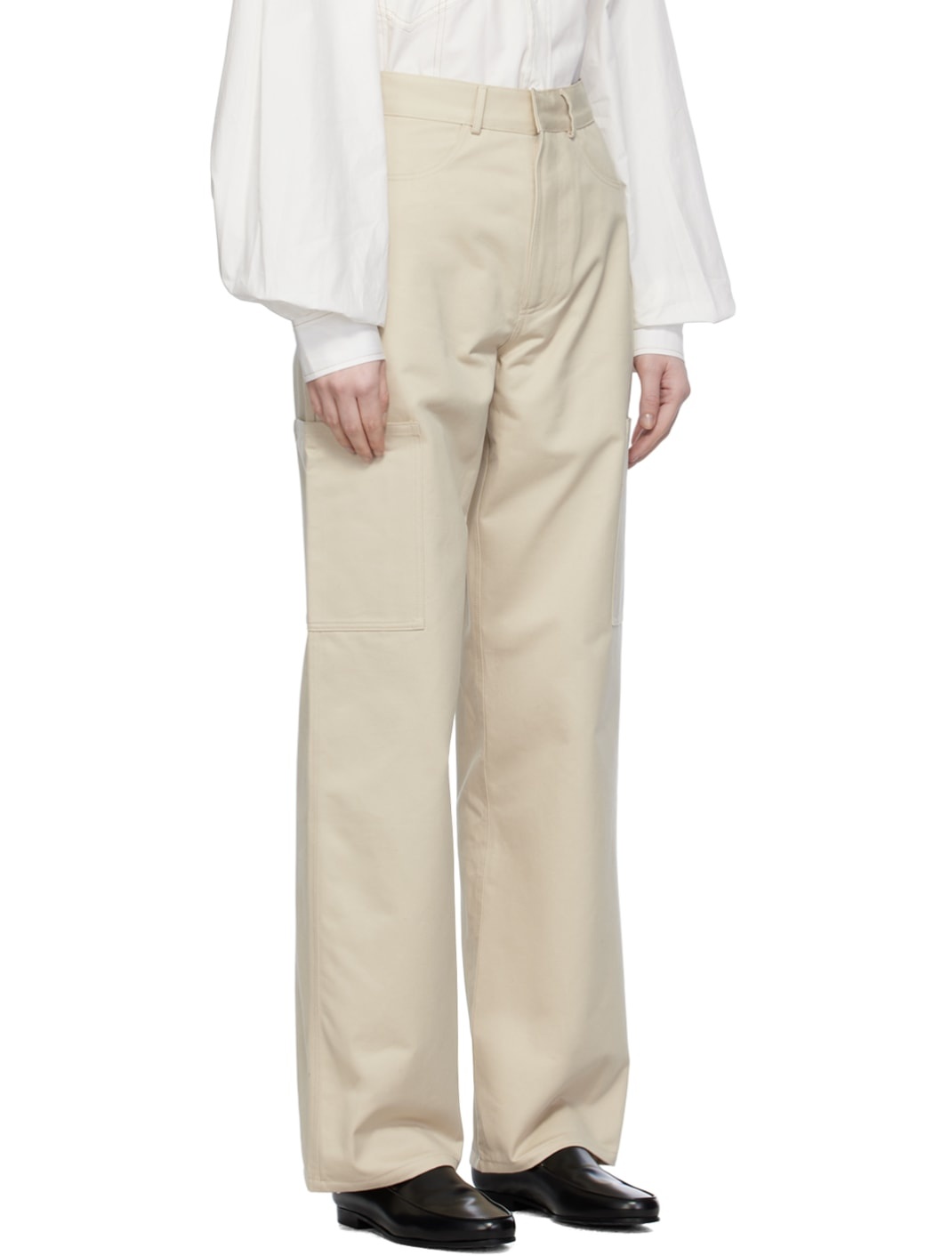 Beige Patch Pocket Trousers - 2