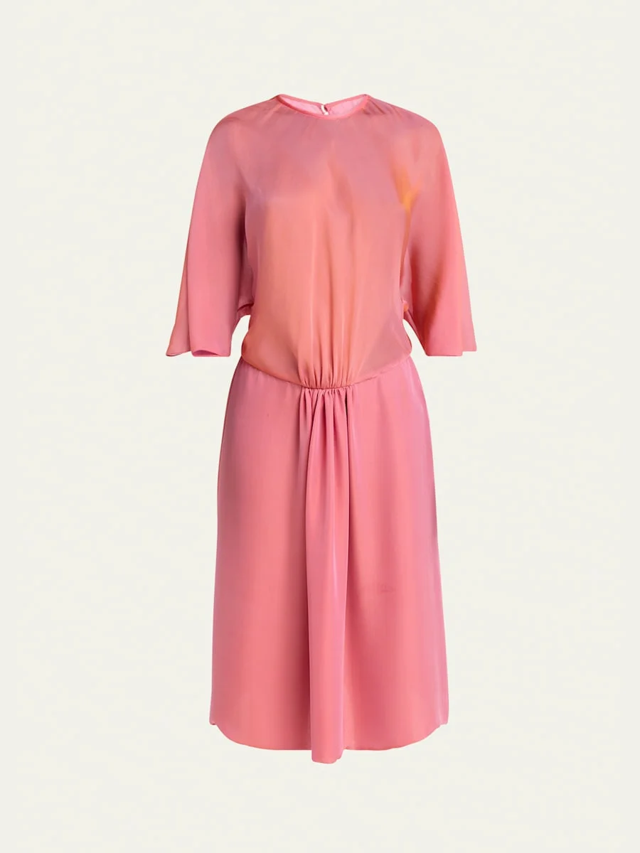 Iridescent Chiffon 3/4-Sleeve Midi Dress - 1