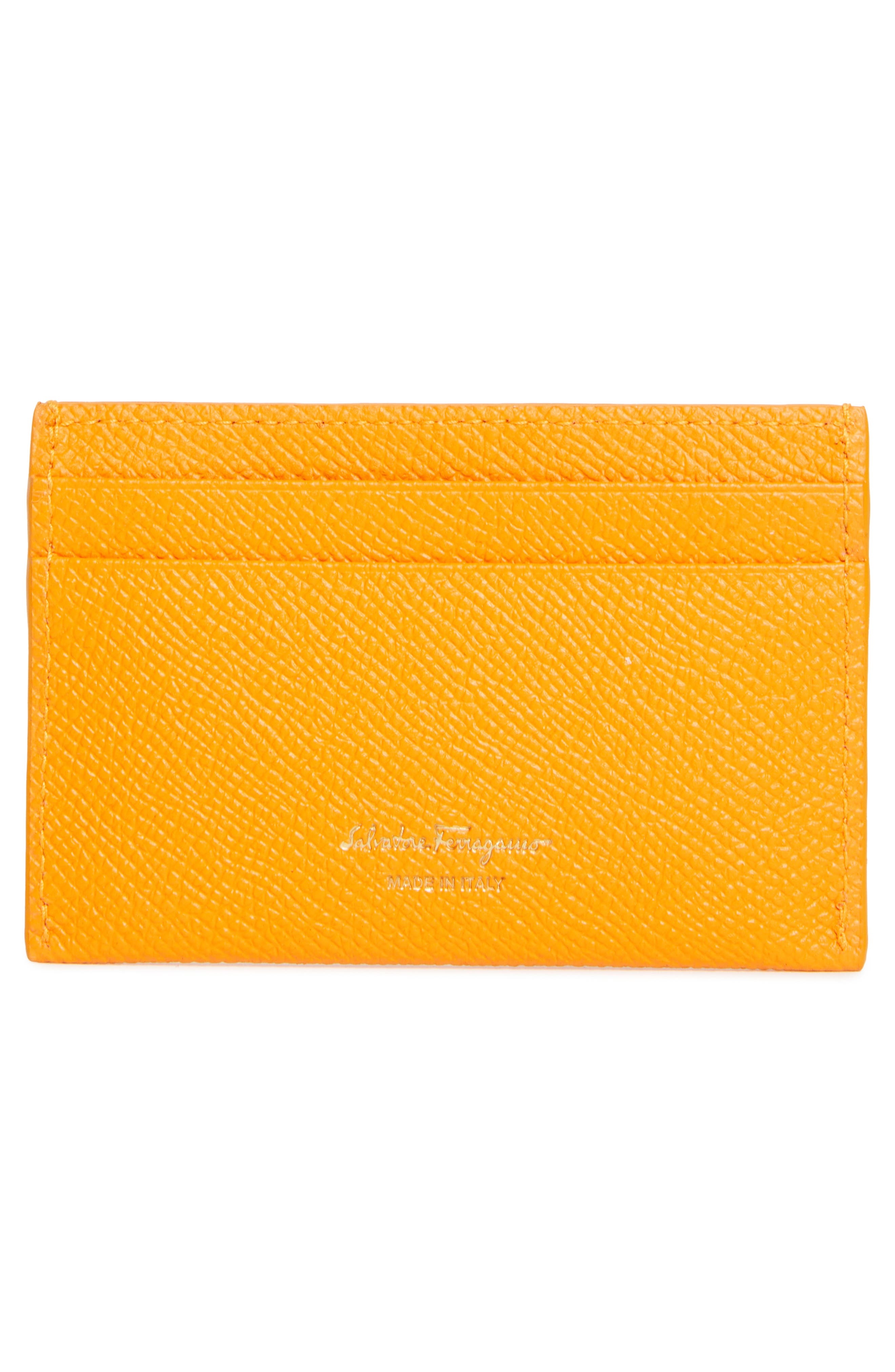 FERRAGAMO Double Gancio Leather Card Case in Tumeric Oro at Nordstrom - 3