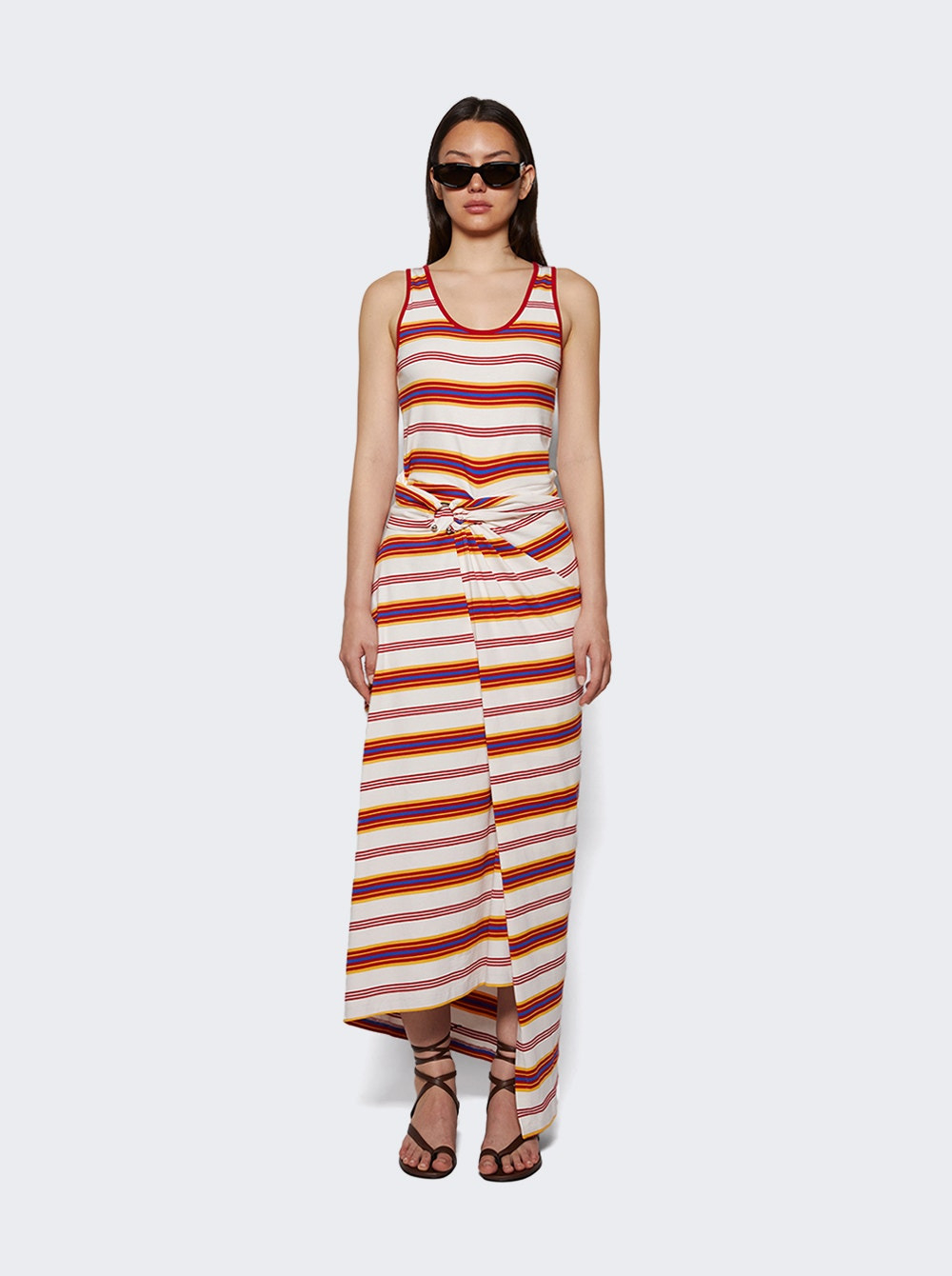 Long Jersey Dress Cream And Orange Stripes - 2