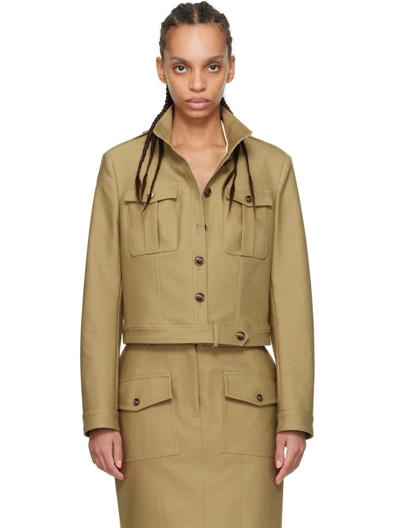 Khaki Stand Collar Cropped Safari Jacket 1
