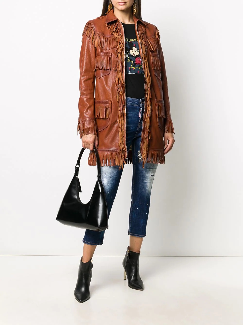 fringed leather coat - 2