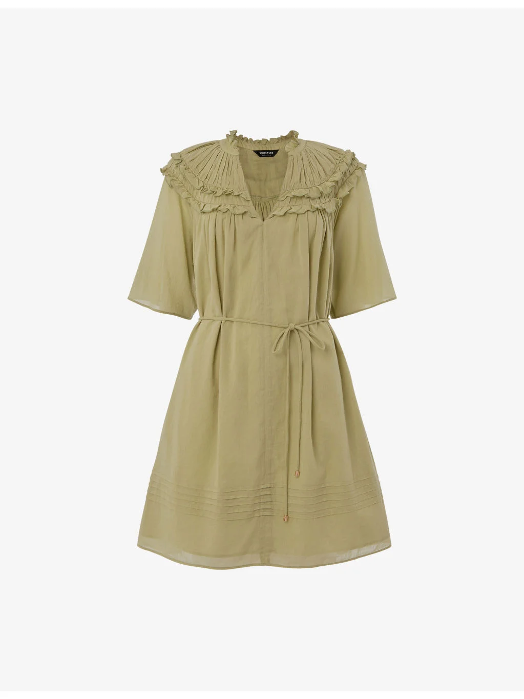 Frill-Trim Belted-Waist Cotton Mini Dress - 1