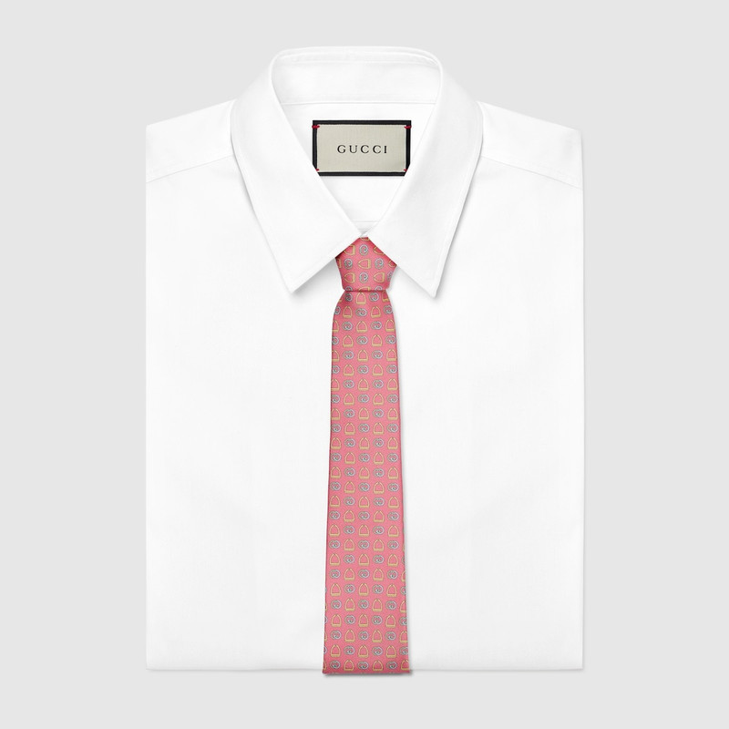 GUCCI Stirrup Interlocking G print silk tie outlook