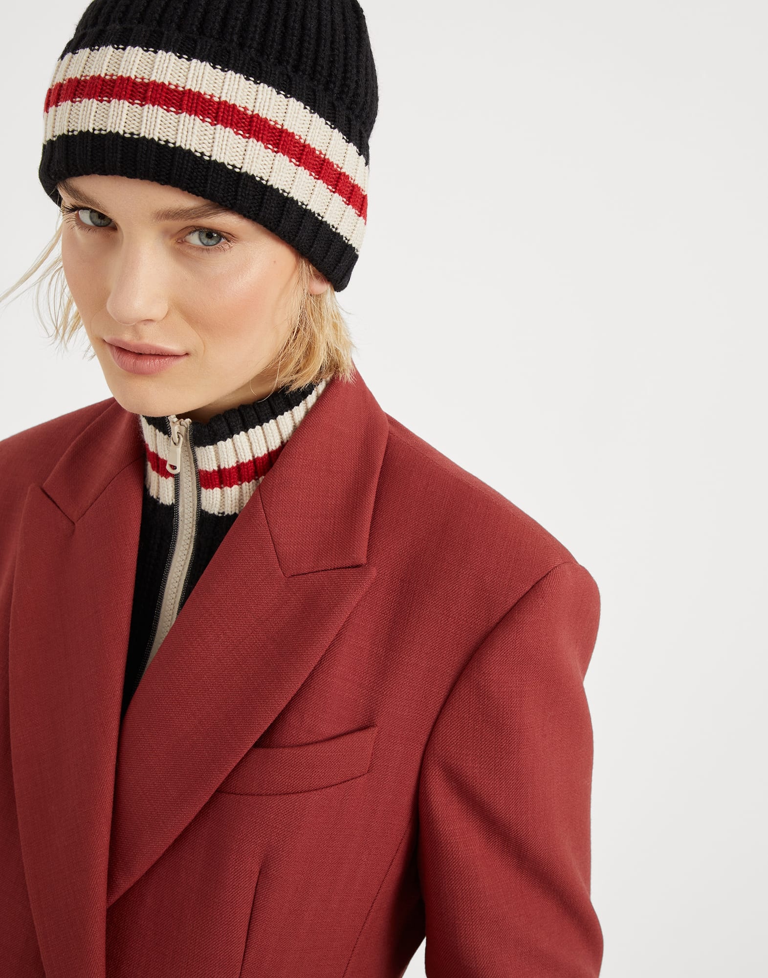 Cashmere Feather yarn English rib knit beanie - 3