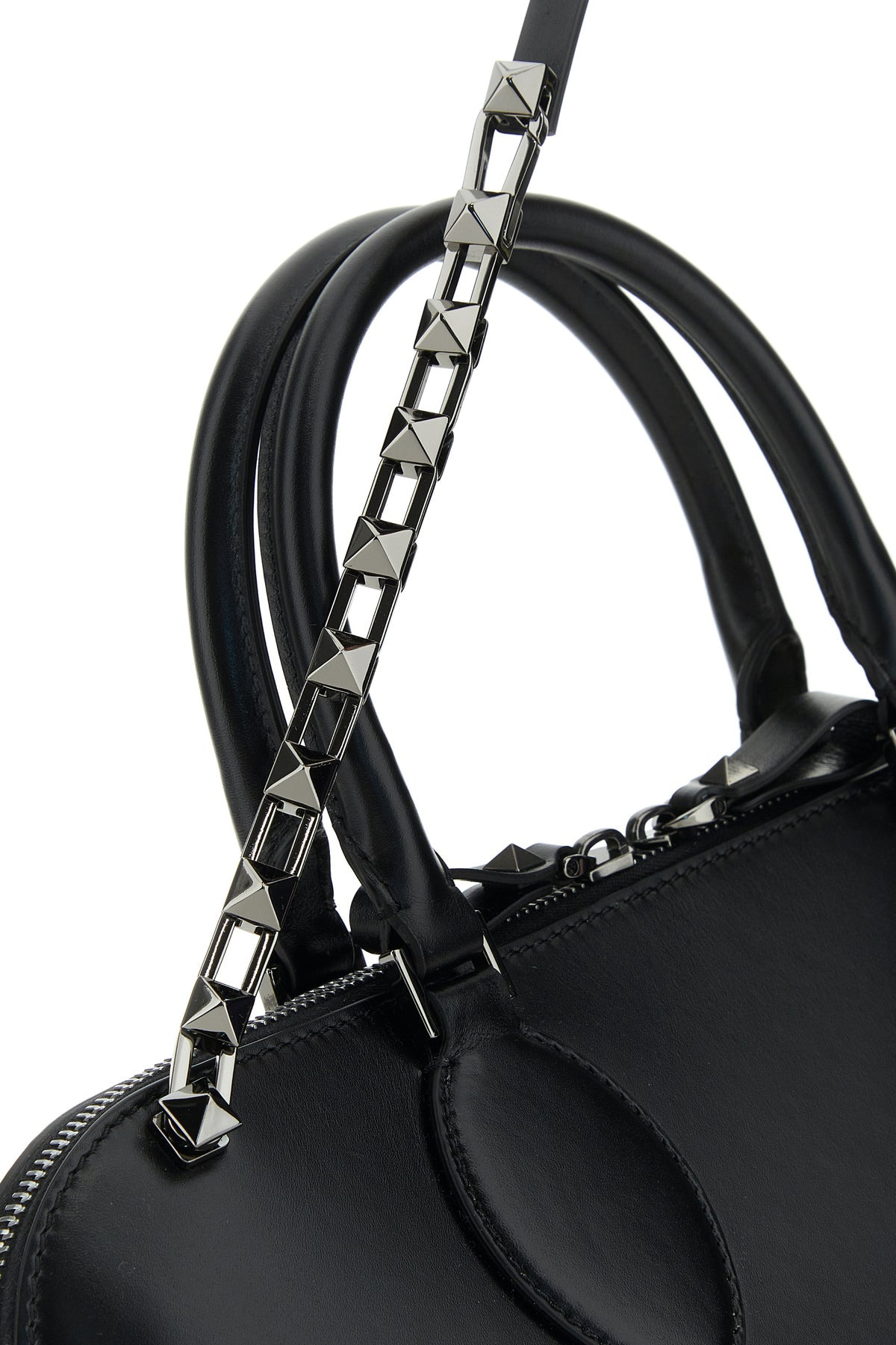 Black leather Rockstud East-West handbag - 4