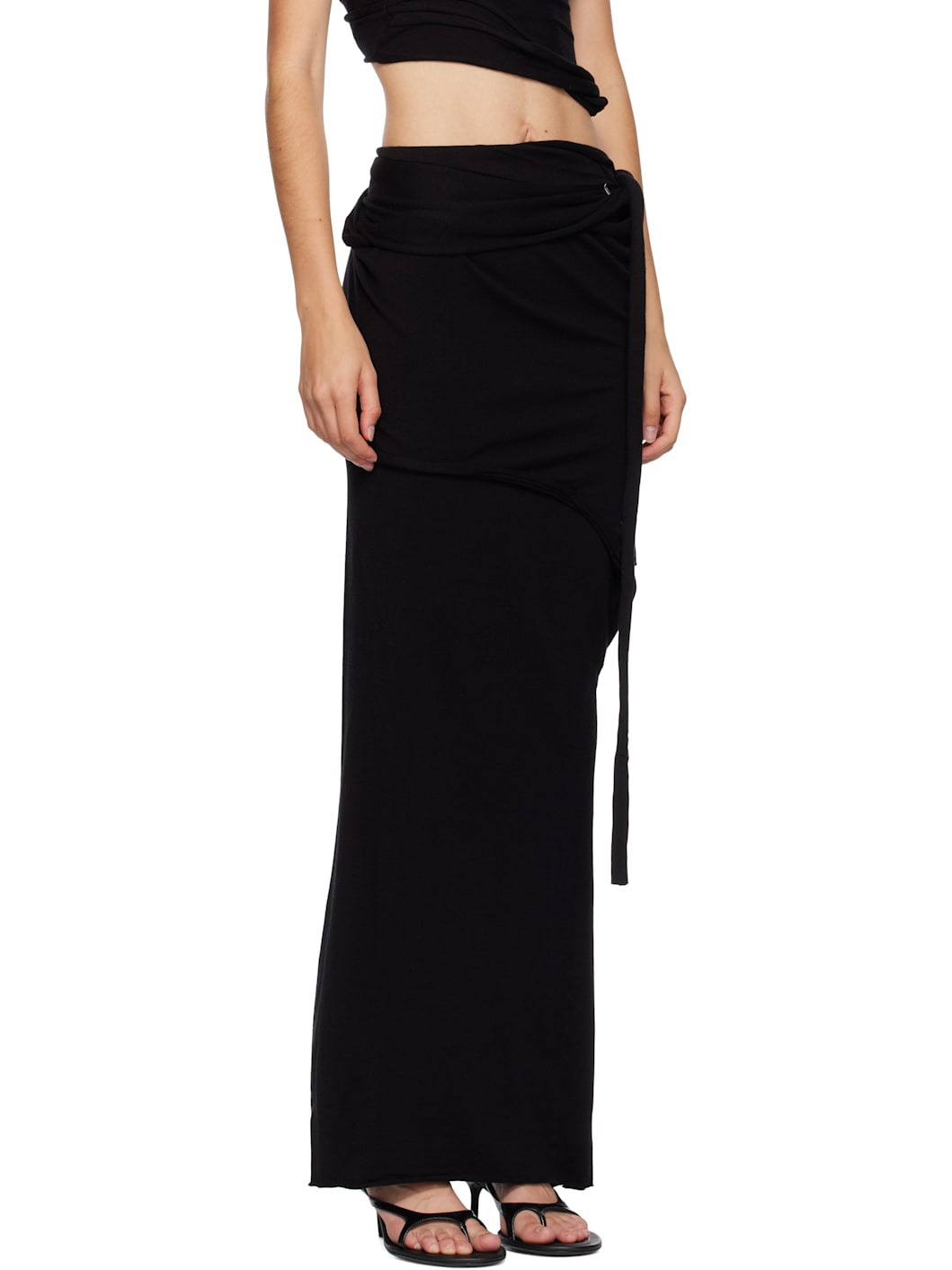 Black Lounge Drape Maxi Skirt - 2