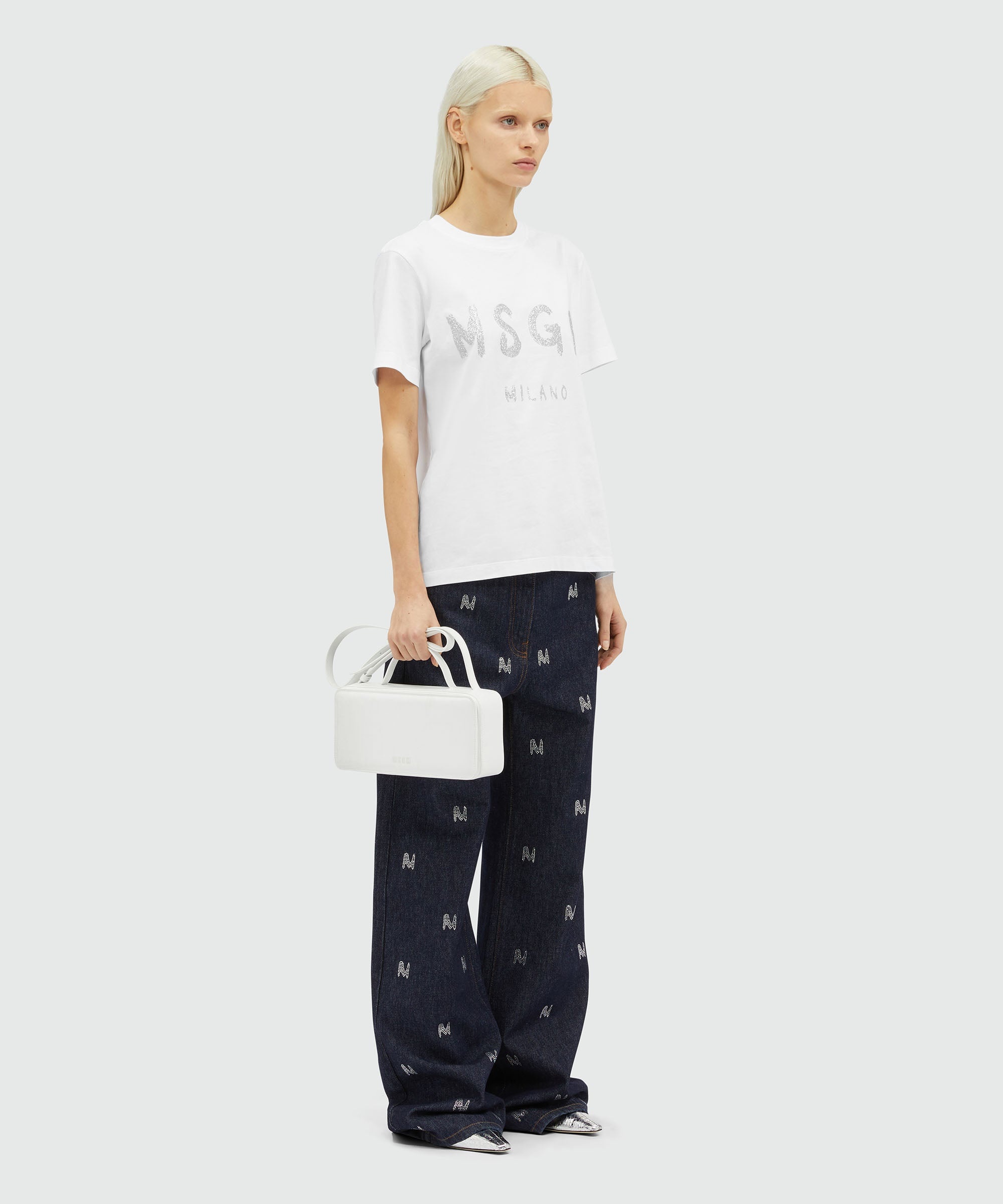 MSGM｜ (3441MDM510G 237002 01A) MSGM Jersey T-shirt with glitter brushstroke logo | REVERSIBLE