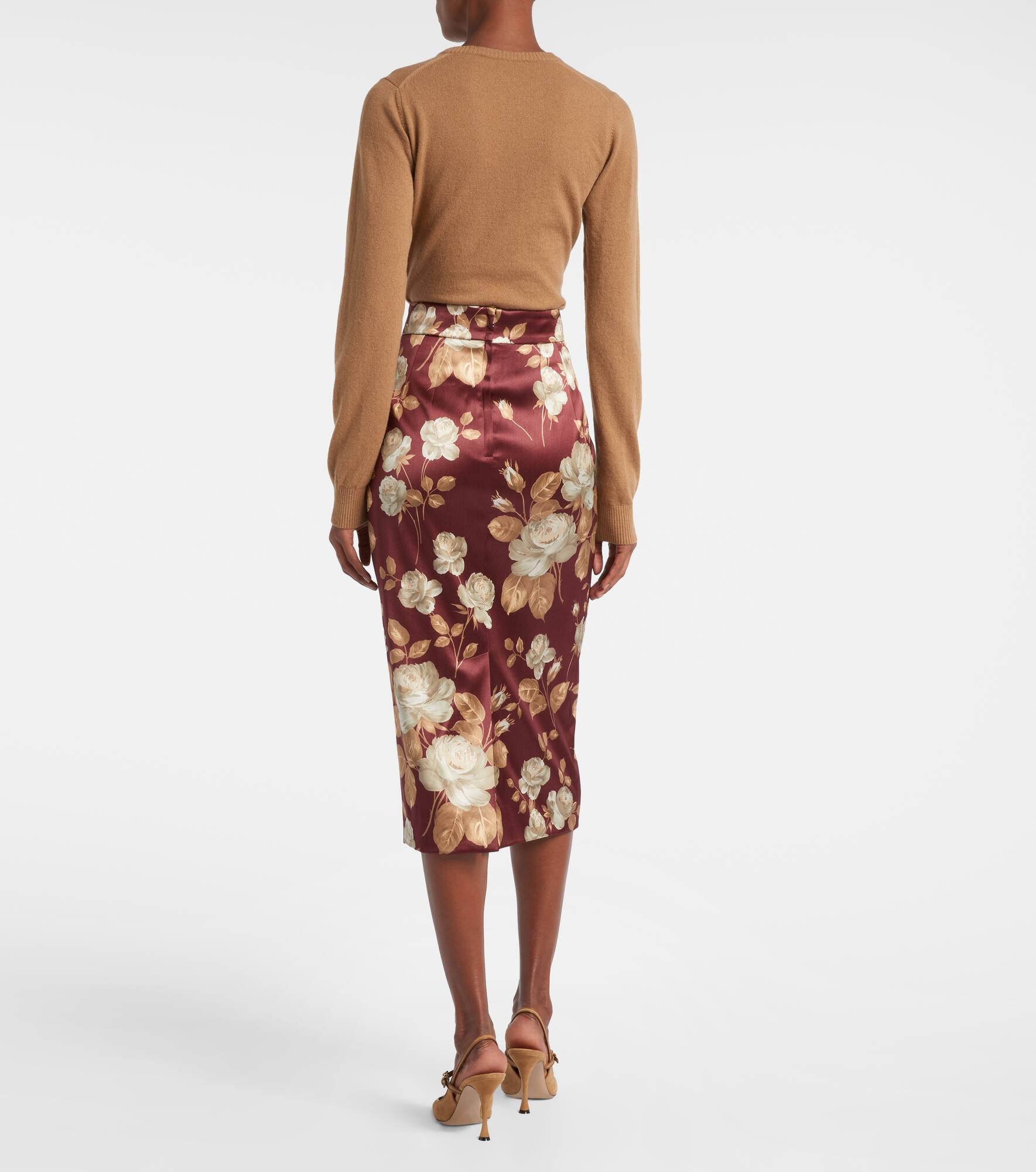 Floral high-rise satin midi skirt - 3
