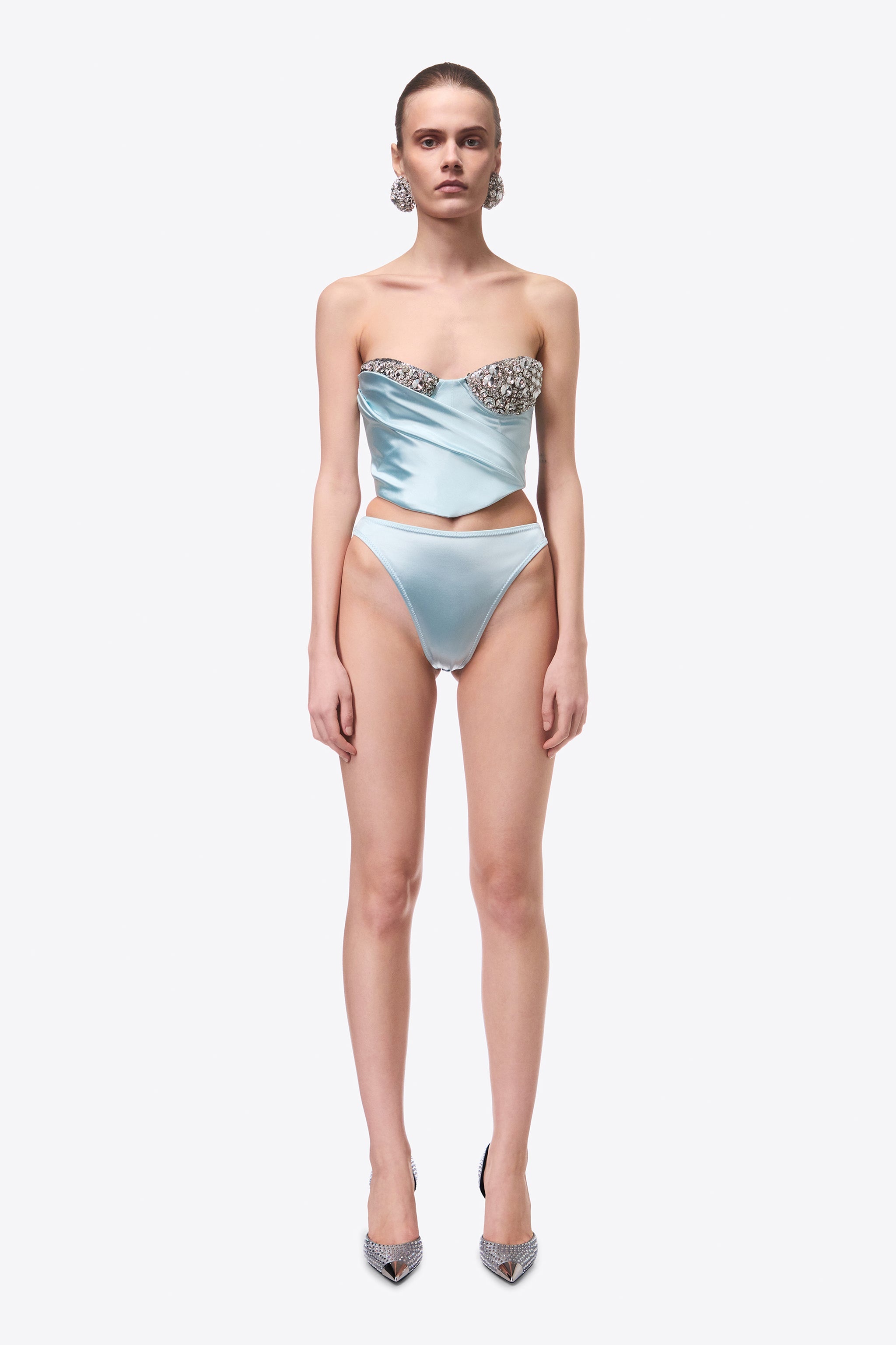 EMBROIDERED CRYSTAL CUP DRAPED BUSTIER - 4