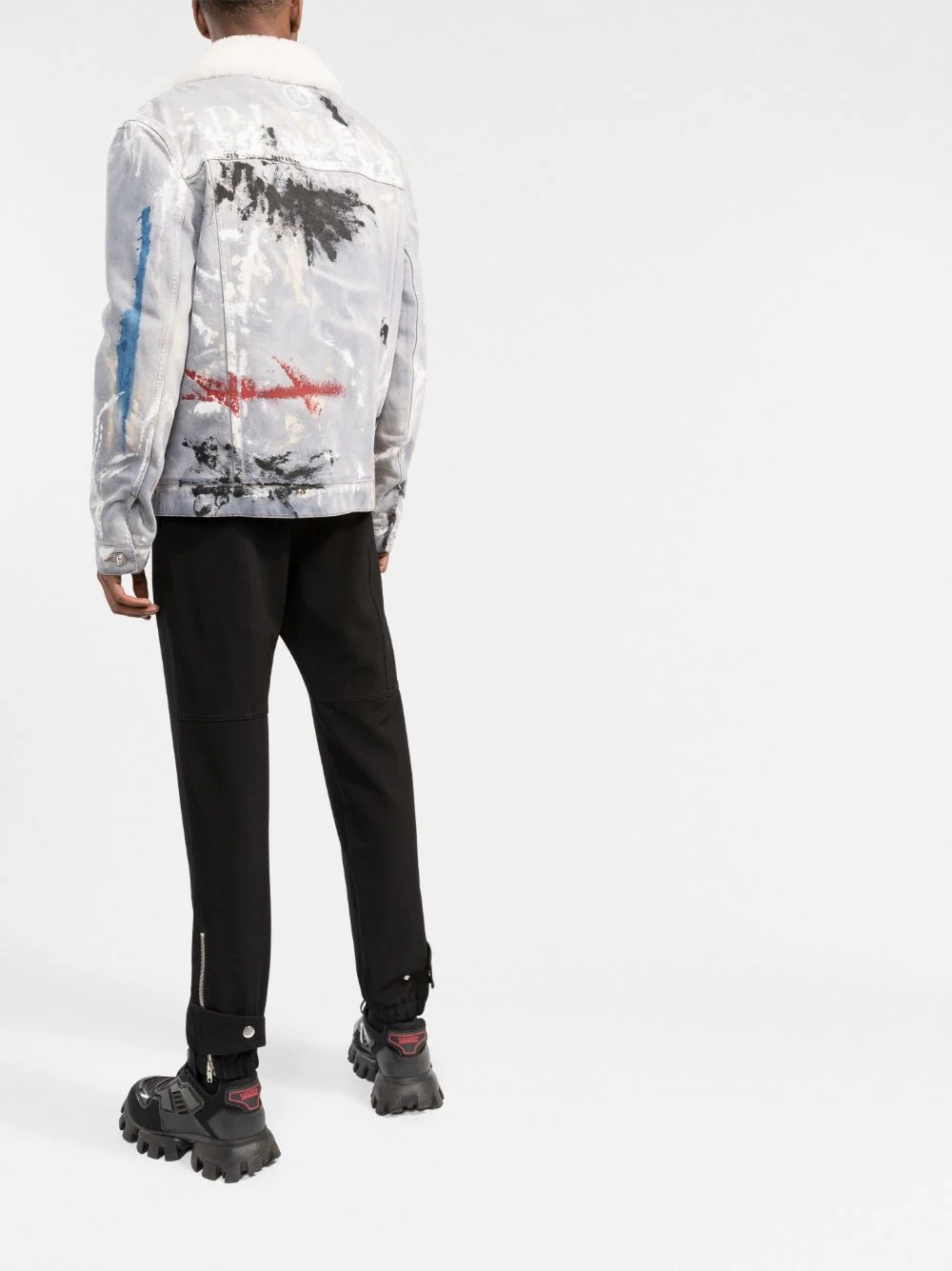 painterly-print sherpa denim jacket - 4