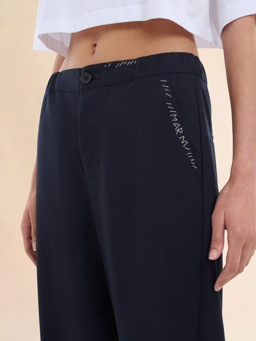 DEEP BLUE TROPICAL WOOL TROUSERS WITH MARNI MENDING - 4